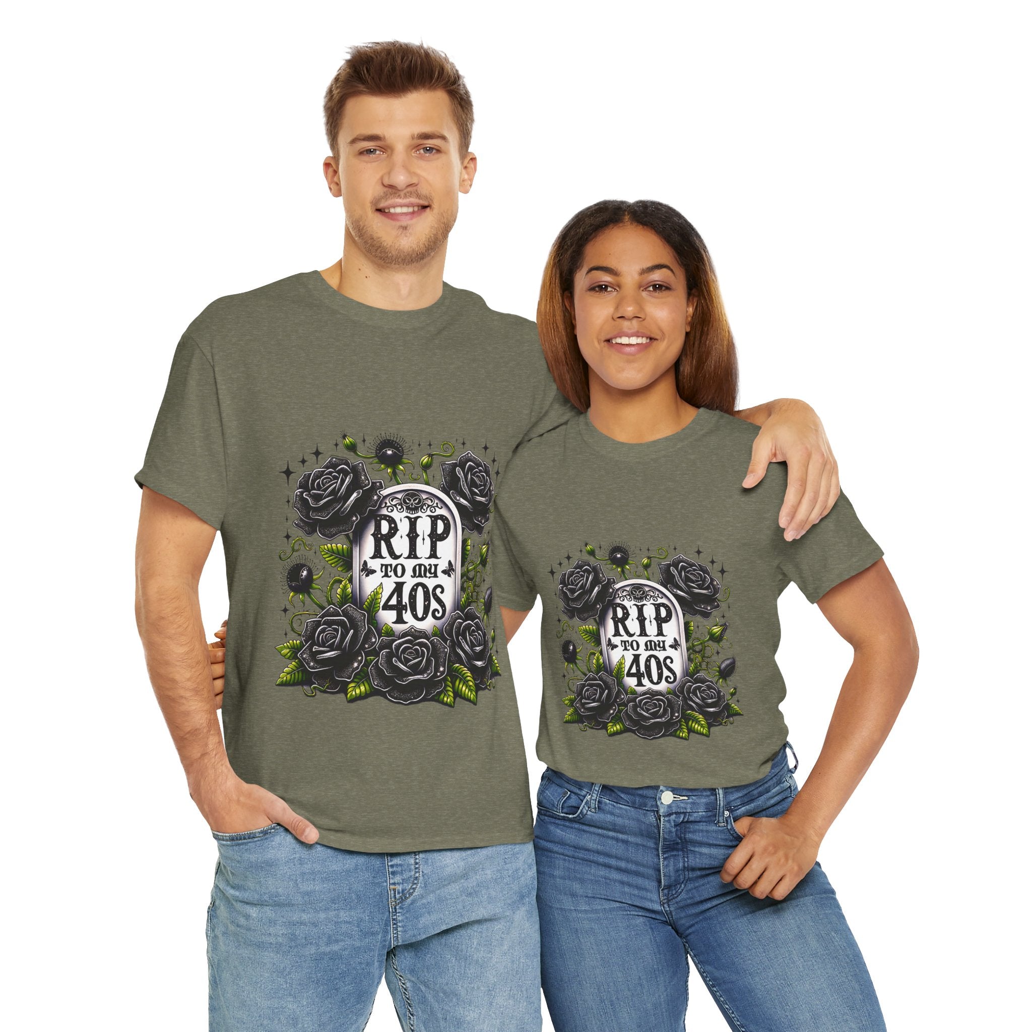 RIP to My 40s Tee, Heavy, Unisex Graphic Shirt, Birthday Gift, Casual Wear, Vintage Style, Floral Design T-shirt