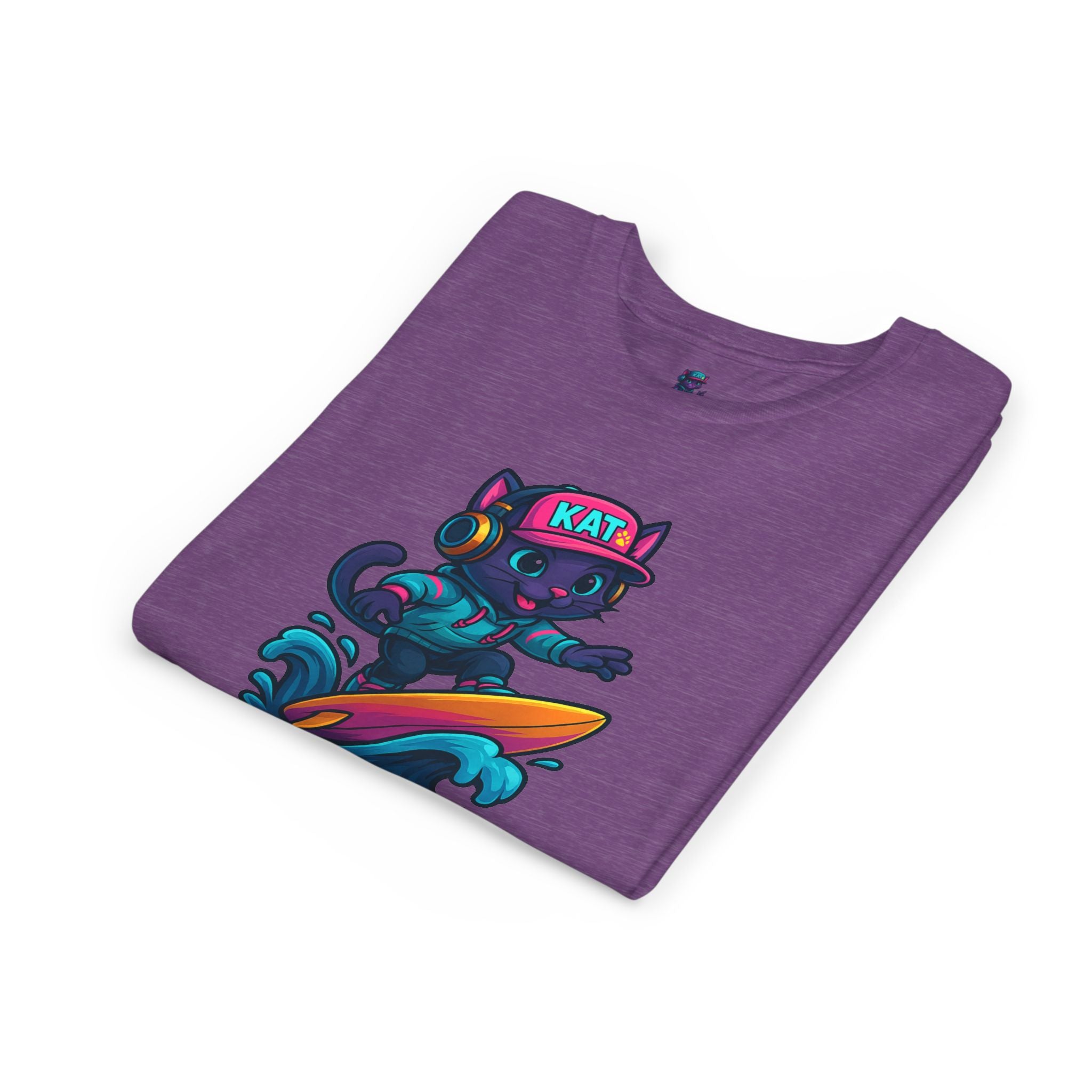 DJ KAT PAWS Paw-Sitive Waves Only, Youth Tee | Kids Surfing T-Shirt, Fun Cat Graphic Top, Summer Apparel, Gifts for Animal Lovers