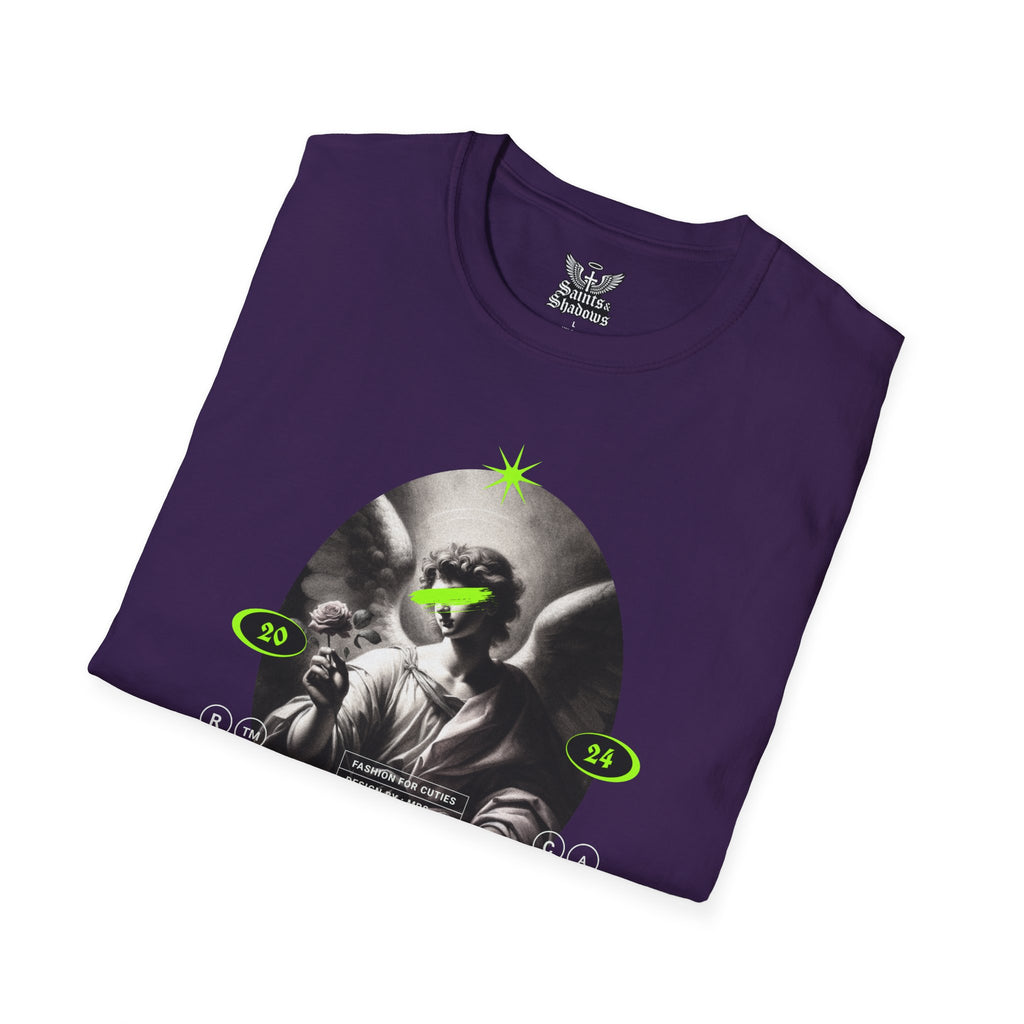 Saints and Shadows - Panoramic Portrayal, Angelic Artwork Unisex Softstyle T-Shirt, Casual Wear