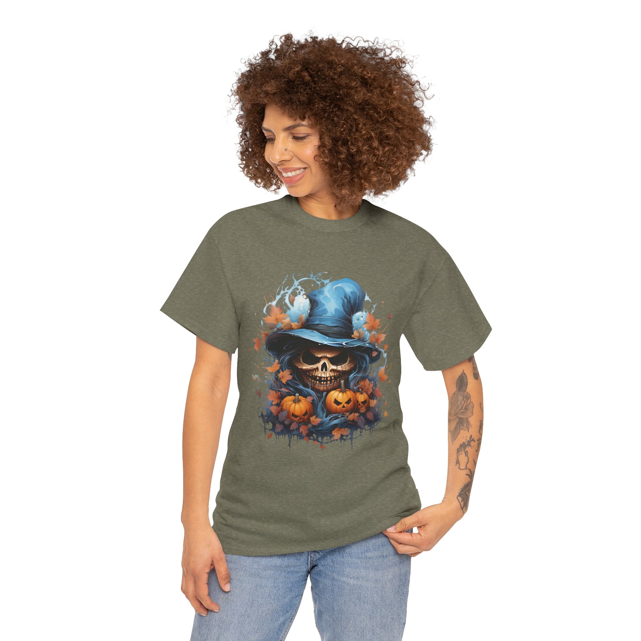 Skull Witch Unhappy Halloween Tee - Halloween Shirt, Spooky Tee, Pumpkin Shirt, Fall Apparel, Costume Top