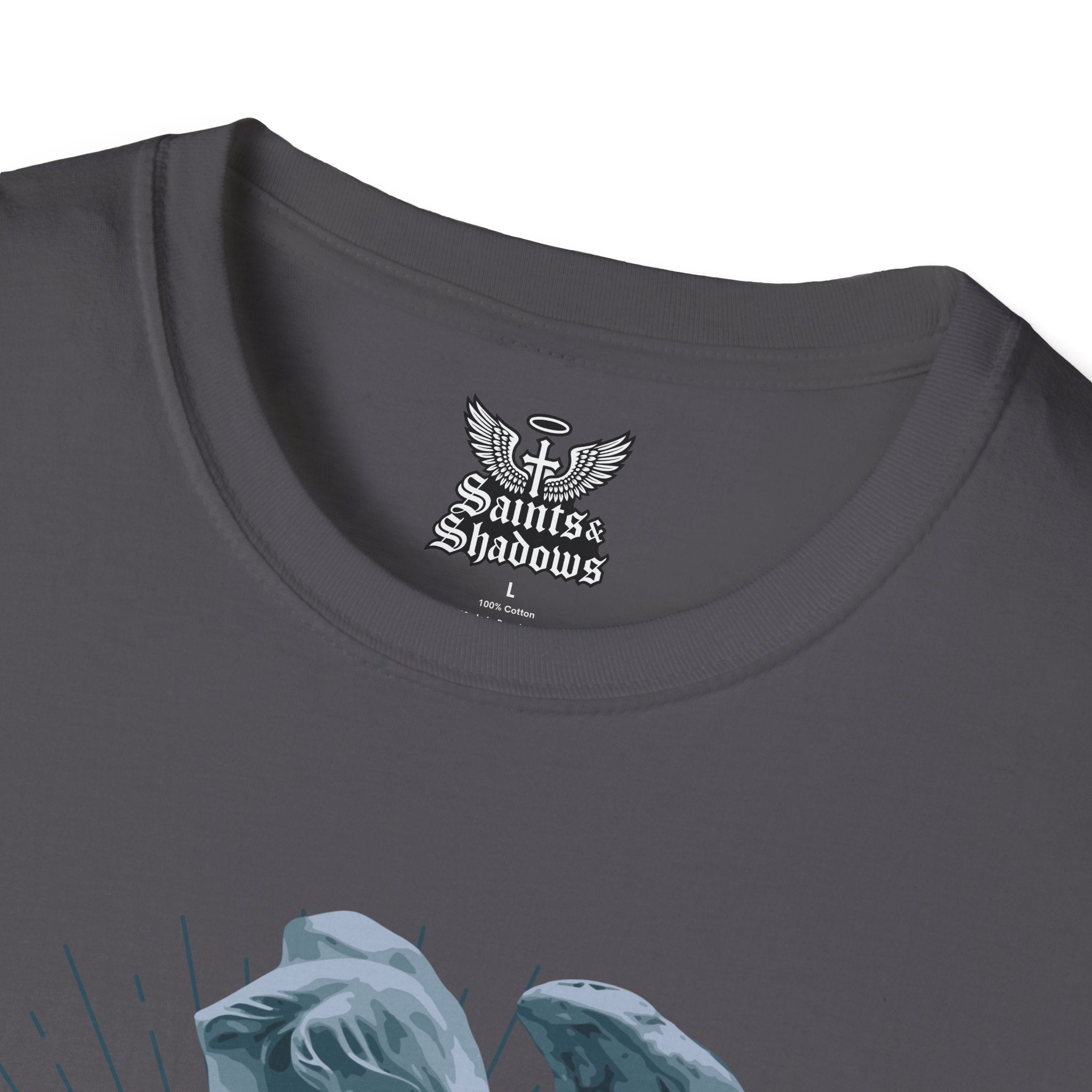 Saints and Shadows - Stop Wars, Angelic Artwork Unisex Softstyle T-Shirt, Casual Wear