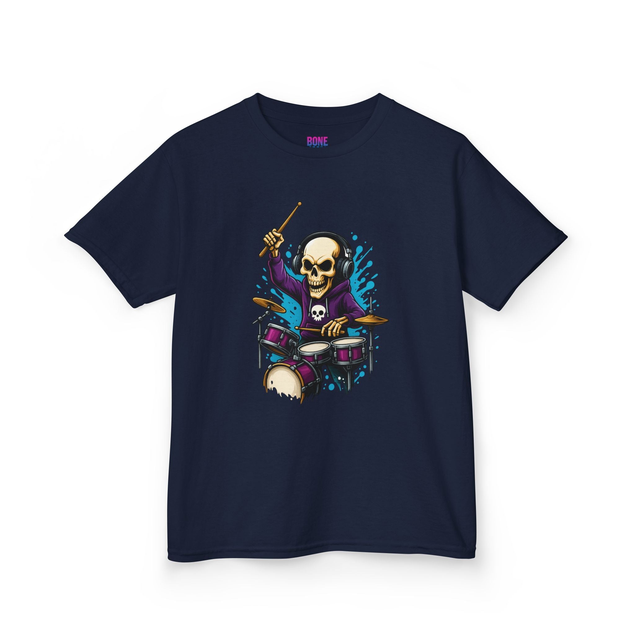 Bone Jams MC Bonez Kids Tee | Drummer Edition | Halloween Costume, Birthday Gift & Drop Dead Beats Apparel