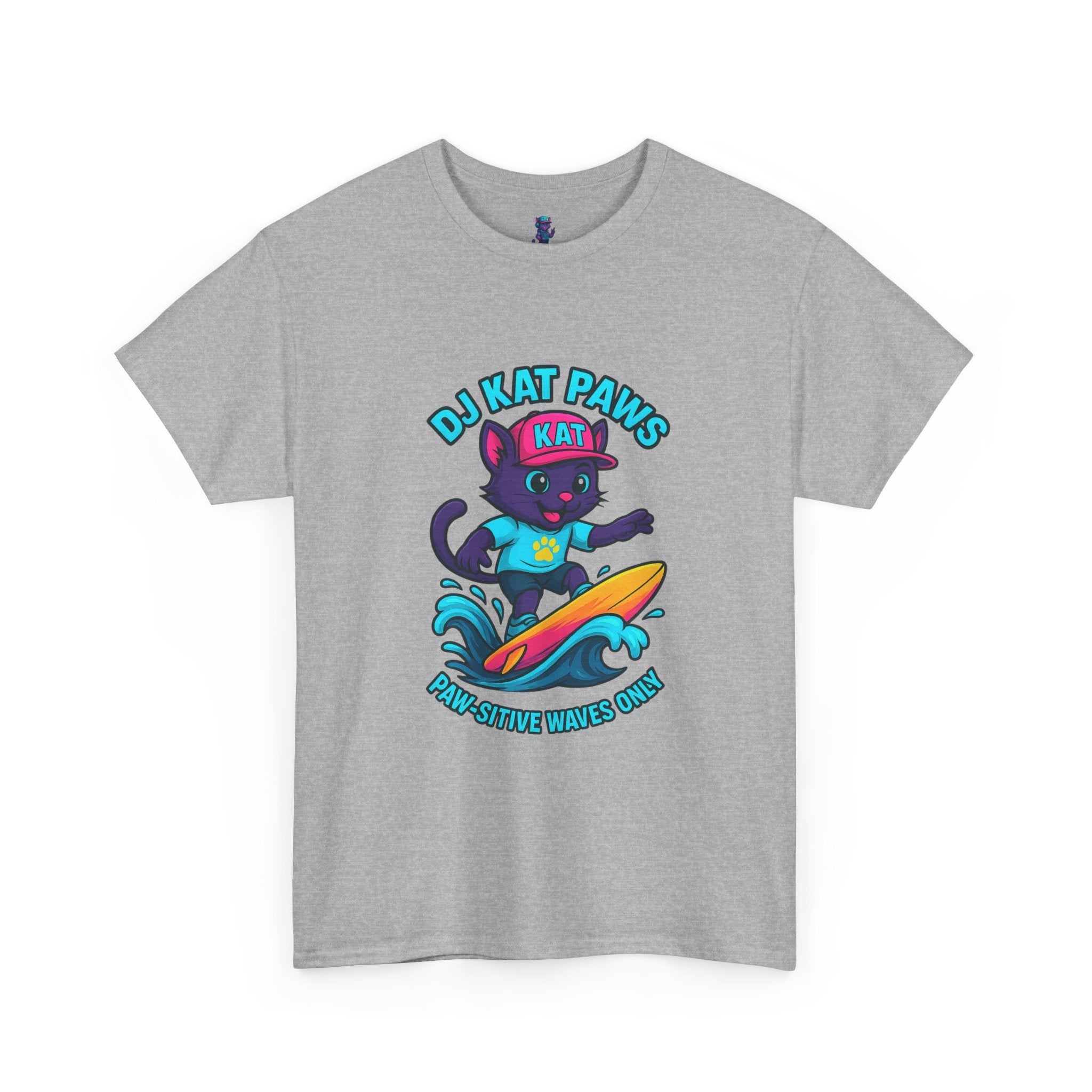 DJ KAT PAWS Surfing Fun T-Shirt | Stay Cool, Have Fun, Play Safe, Be You! | Fun Summer Tee, Gift for Cat Lovers, Beach Vibes