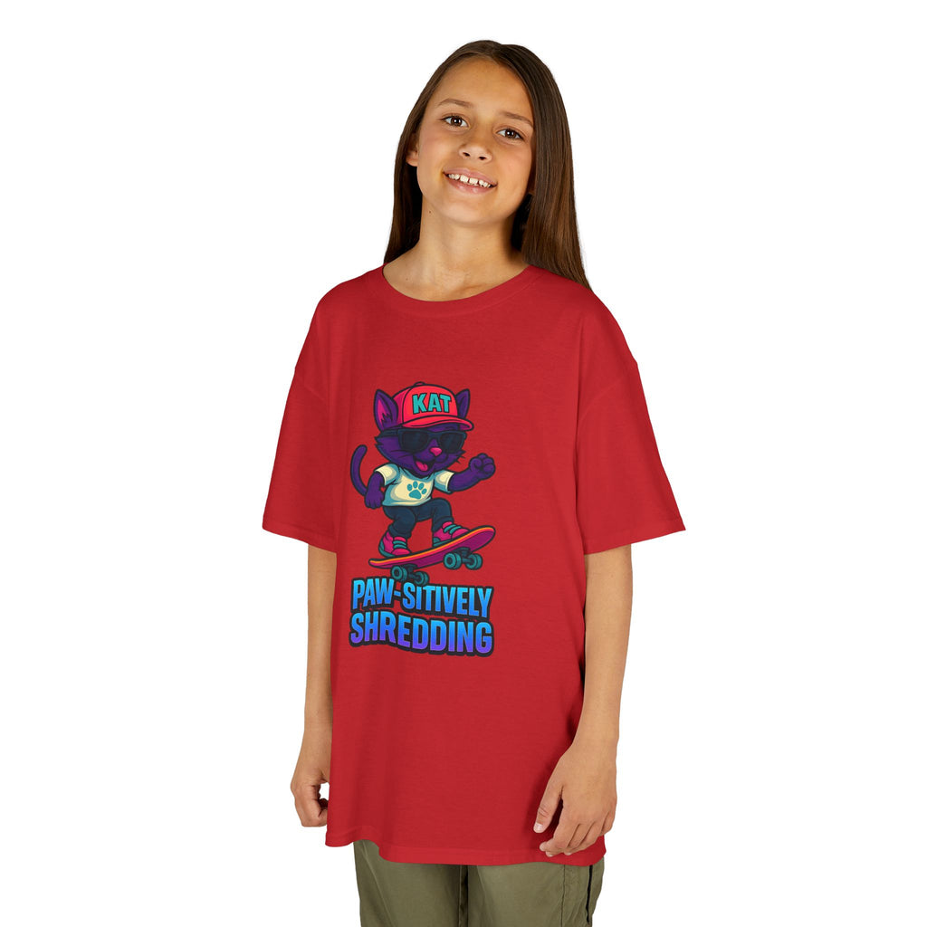 DJ KAT PAWS - Fun Skater Cat Design, Youth Summer T-Shirt, Cool Kids Apparel, Birthday Gift, Trendy Casual Wear