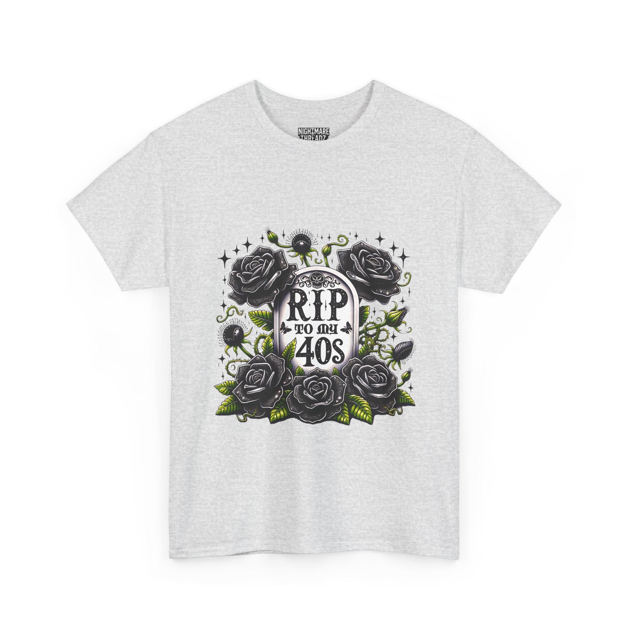 RIP to My 40s Tee, Heavy, Unisex Graphic Shirt, Birthday Gift, Casual Wear, Vintage Style, Floral Design T-shirt