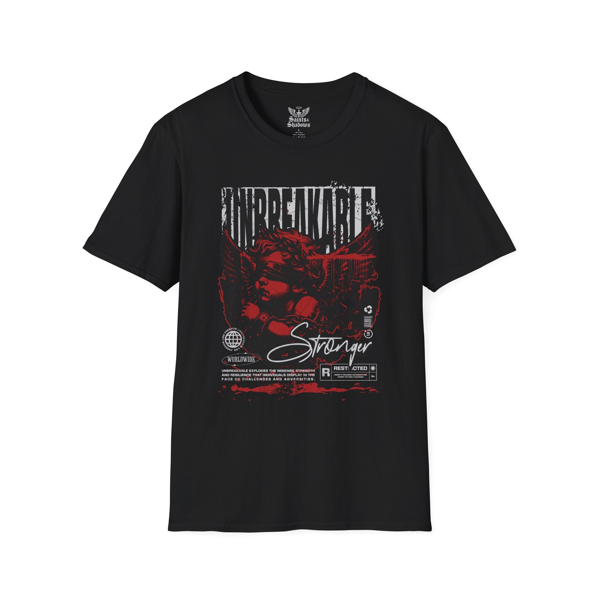 Saints and Shadows - Unbreakabe Strength, Angelic Artwork Unisex Softstyle T-Shirt, Casual Wear