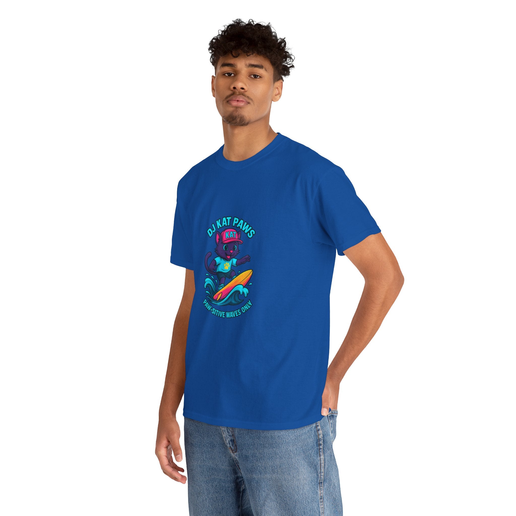 DJ KAT PAWS Surfing Fun T-Shirt | Stay Cool, Have Fun, Play Safe, Be You! | Fun Summer Tee, Gift for Cat Lovers, Beach Vibes