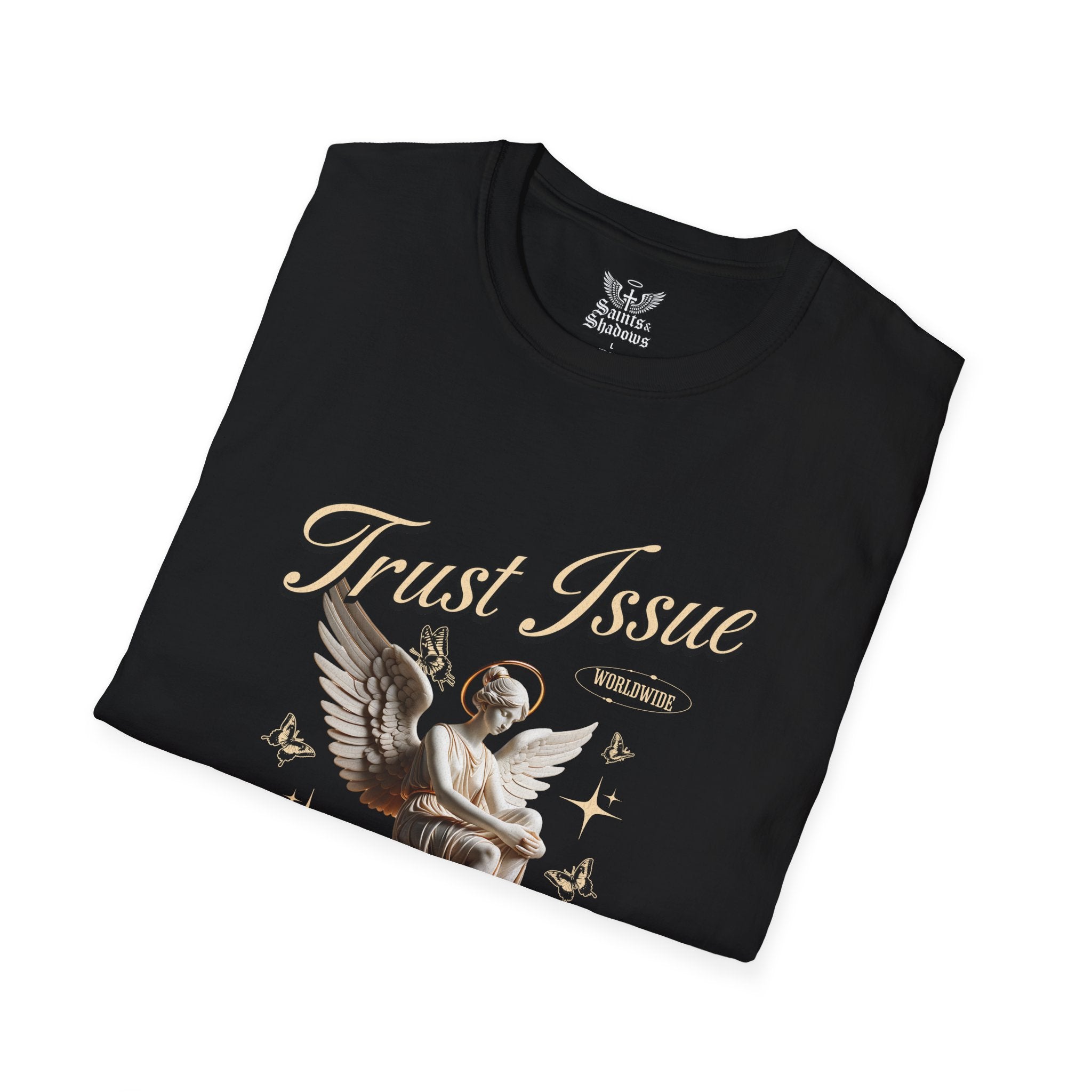 Saints and Shadows - Trust Issue, Angelic Artwork Unisex Softstyle T-Shirt, Casual Wear