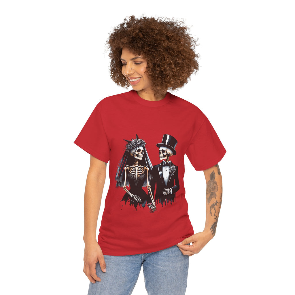 Skeleton Bride and Groom Wedding Tee - Horror Graphic Tee, Unisex Cotton Shirt, Halloween Costume, Horror Movie Gift, Spooky T-Shirt, Horror Fan Apparel