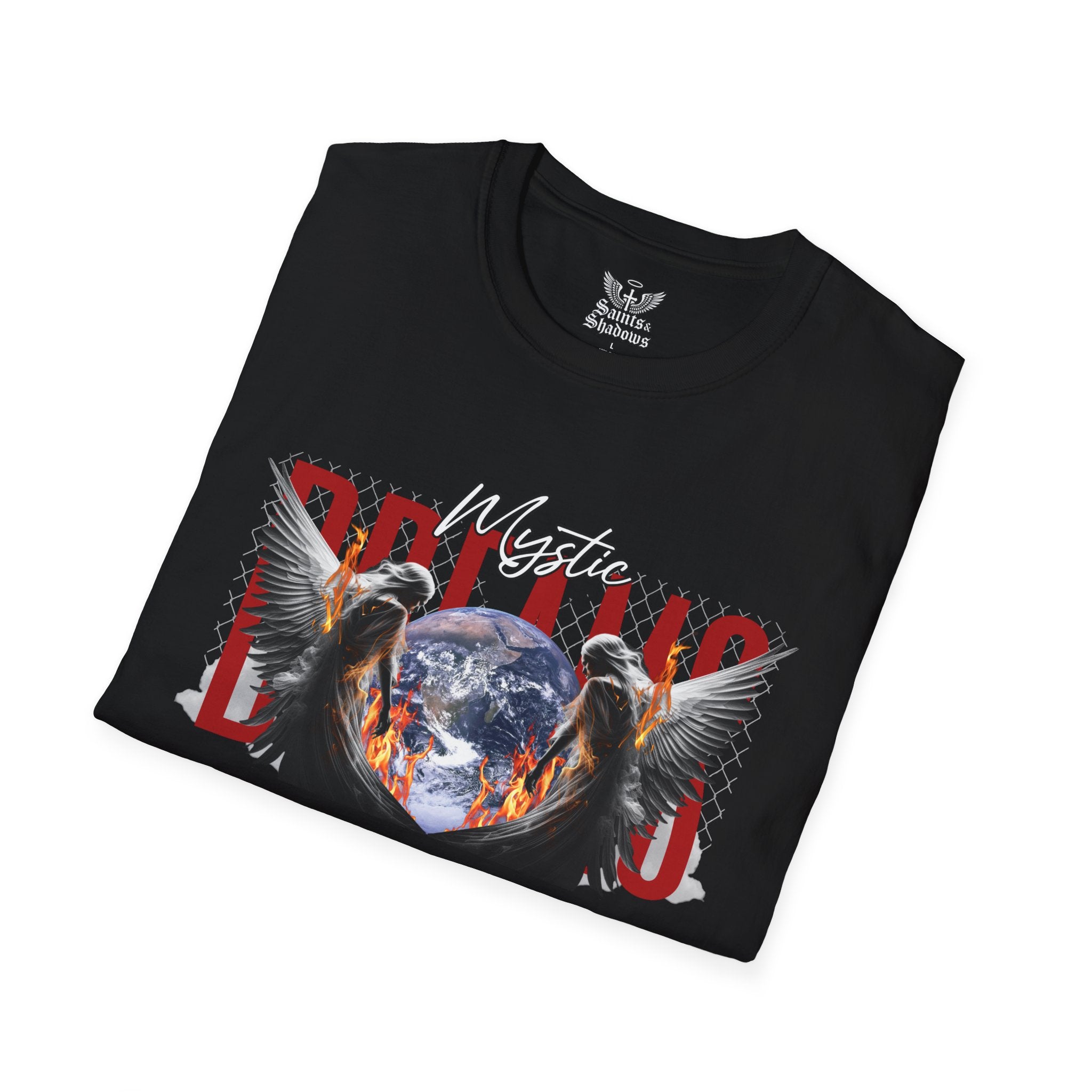 Saints and Shadows - Mystic Wings, Angelic Artwork Unisex Softstyle T-Shirt, Casual Wear