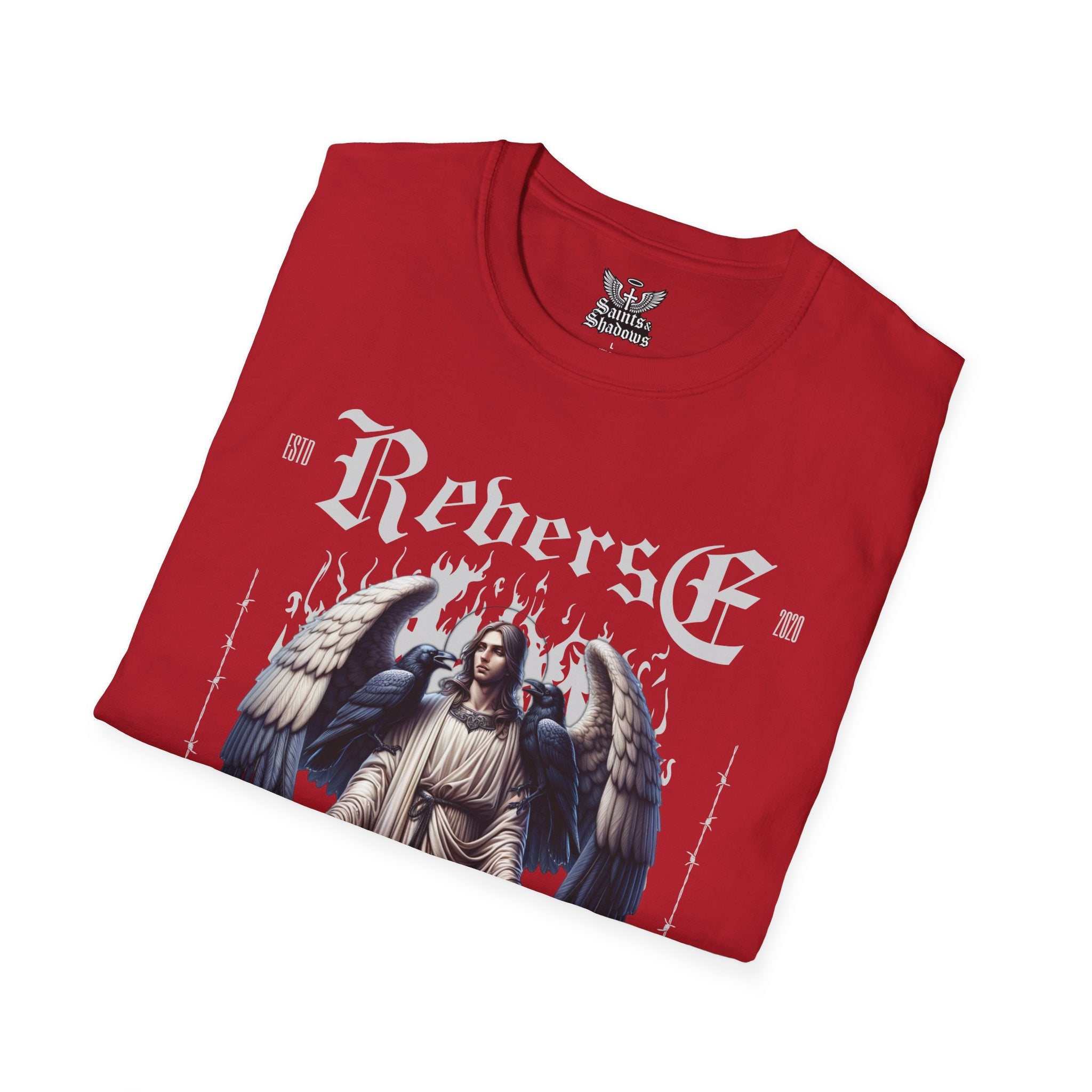 Saints and Shadows - Reverse Centuria, Angelic Artwork Unisex Softstyle T-Shirt, Casual Wear