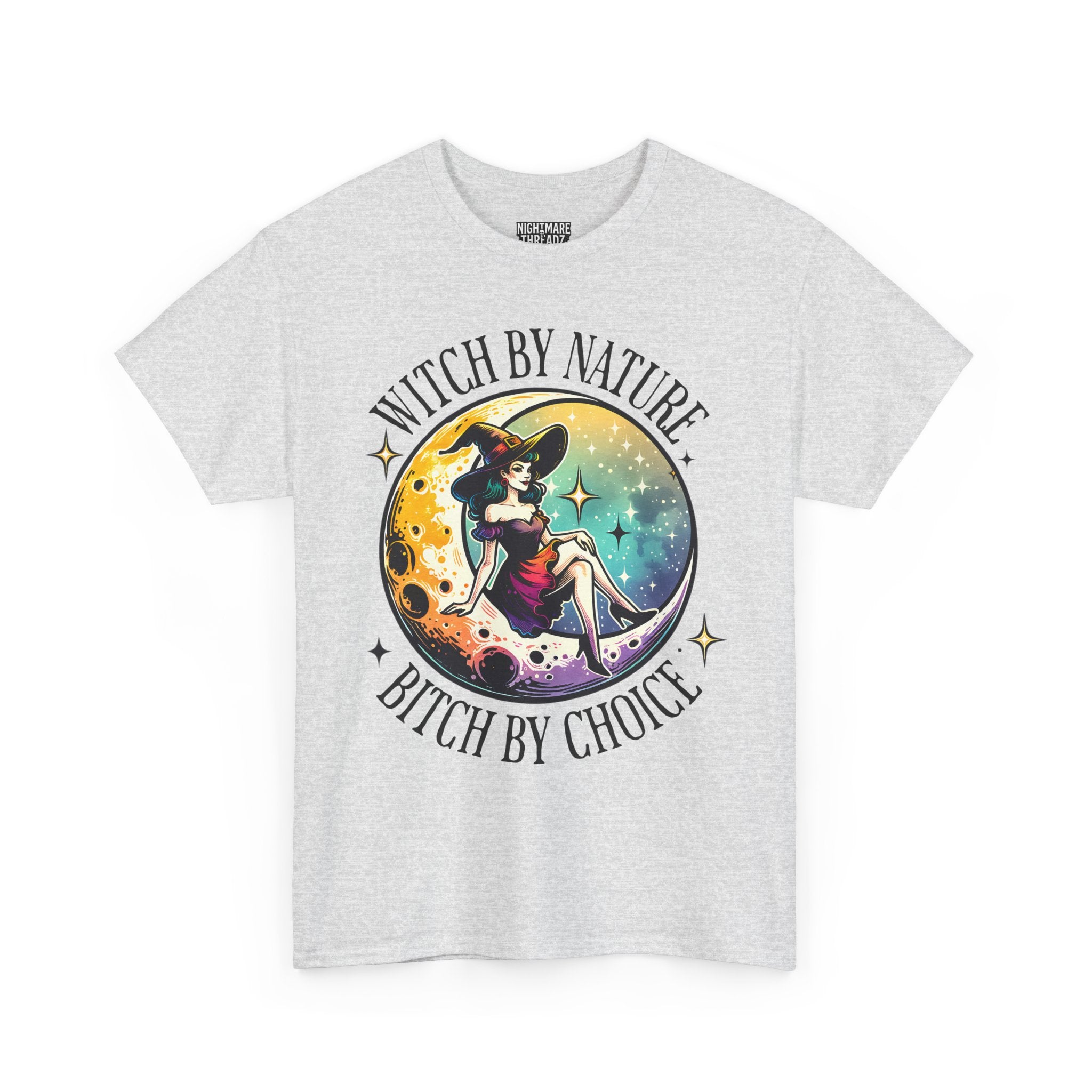 Witchy Cotton Tee - "Witch by Nature, Bitch by Choice" | Unisex Tee for Spooky Season, Boho Fashion, Festival Wear, Gift for Witches