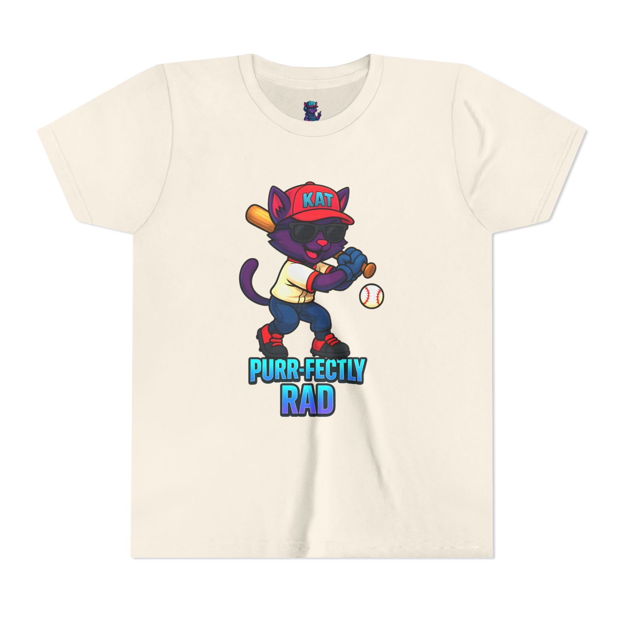 DJ KAT PAWS – Purr-fectly Rad Baseball Youth Tee | Fun Kids Graphic Shirt, Cool Cat Design, Perfect for Birthdays, Playdates & Sports Events