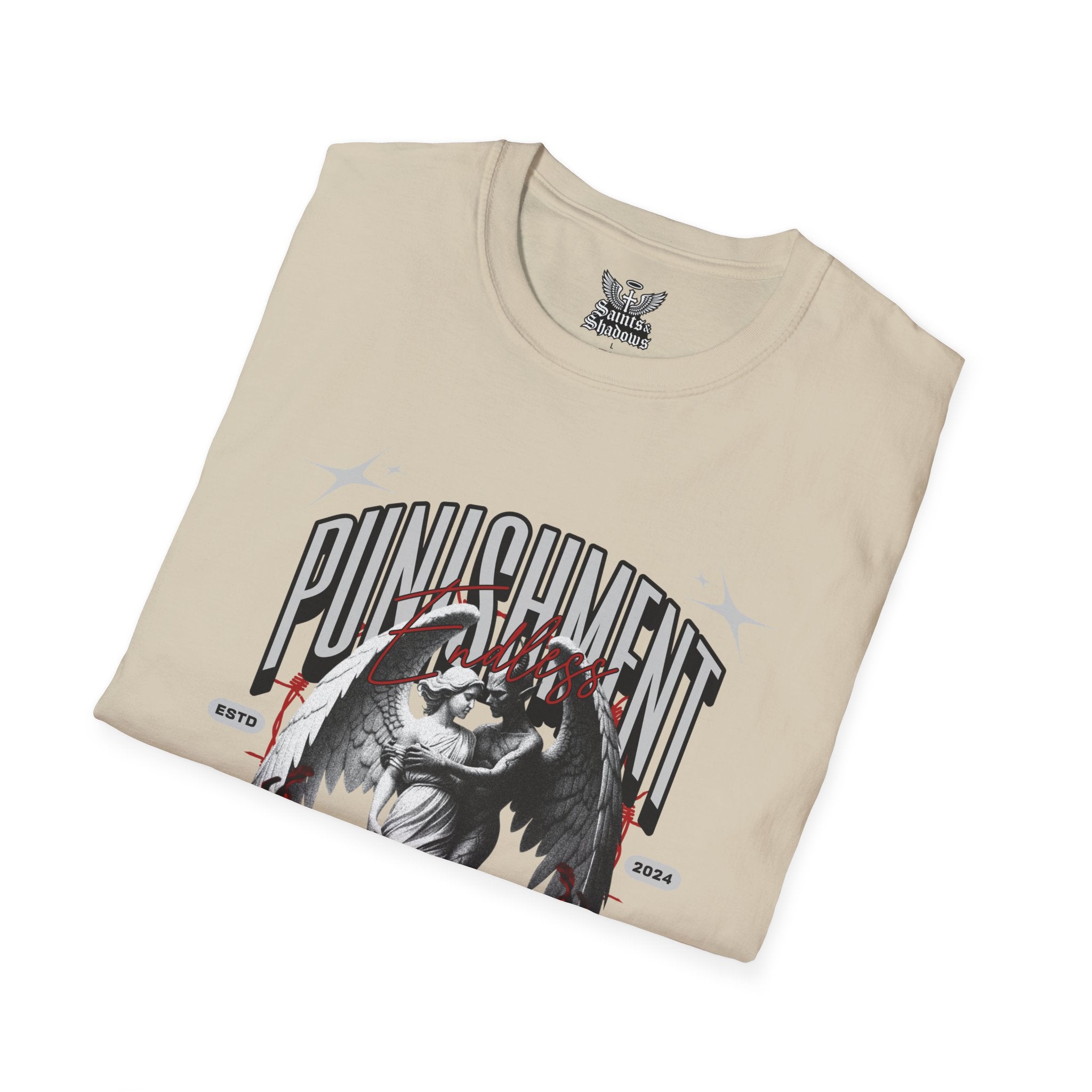 Saints and Shadows - Punishment, Angelic Artwork Unisex Softstyle T-Shirt, Casual Wear