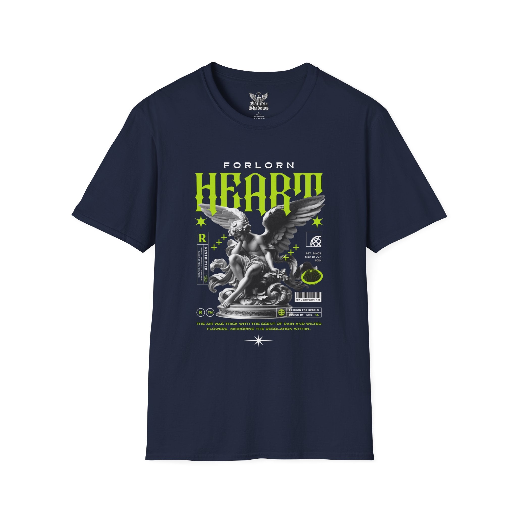 Saints and Shadows - Forlorn Heart, Angelic Artwork Unisex Softstyle T-Shirt, Casual Wear