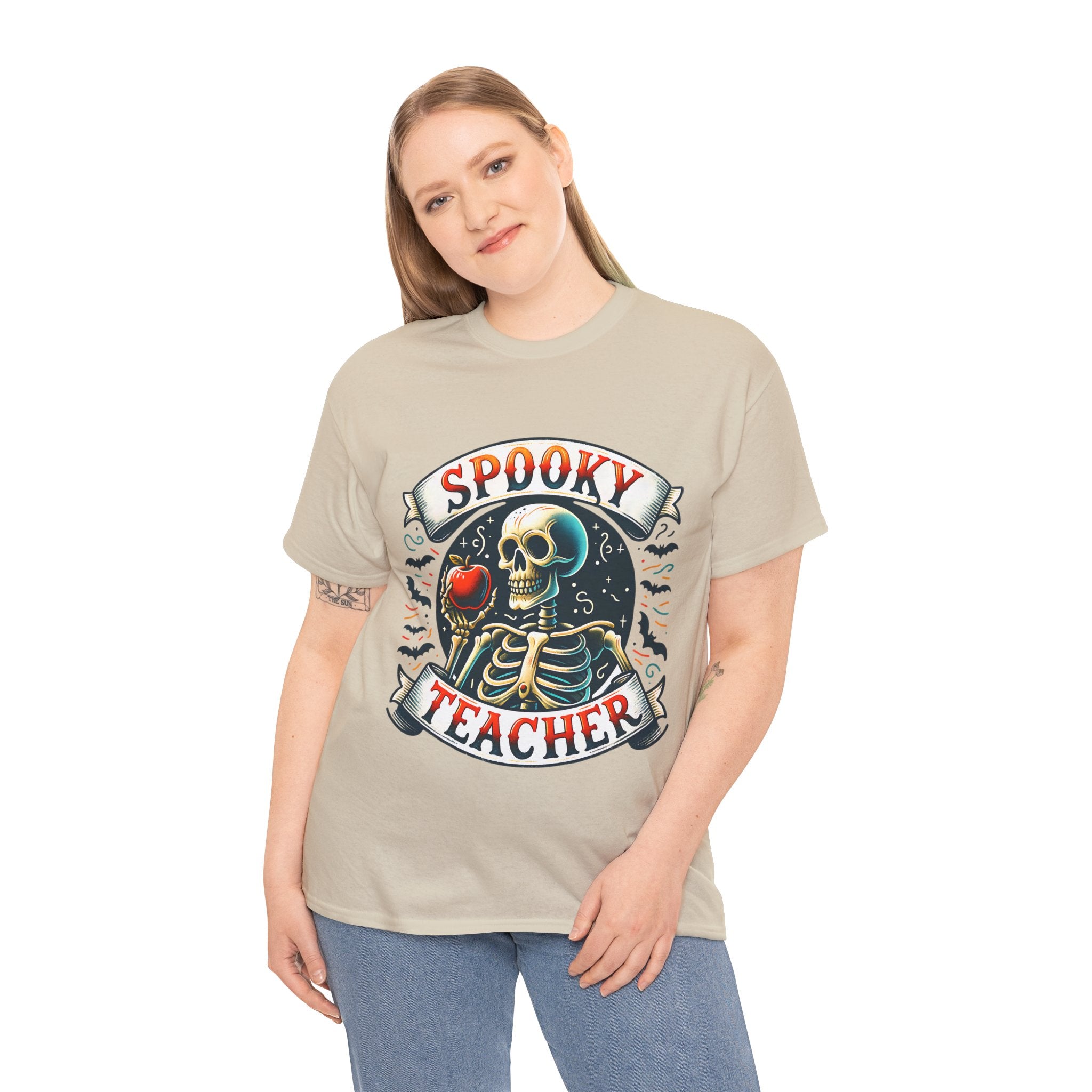 Spooky Teacher Tee, Halloween Shirt, Unisex Cotton T-Shirt, Funny Teacher Gift, Skeleton Design, Fall Apparel