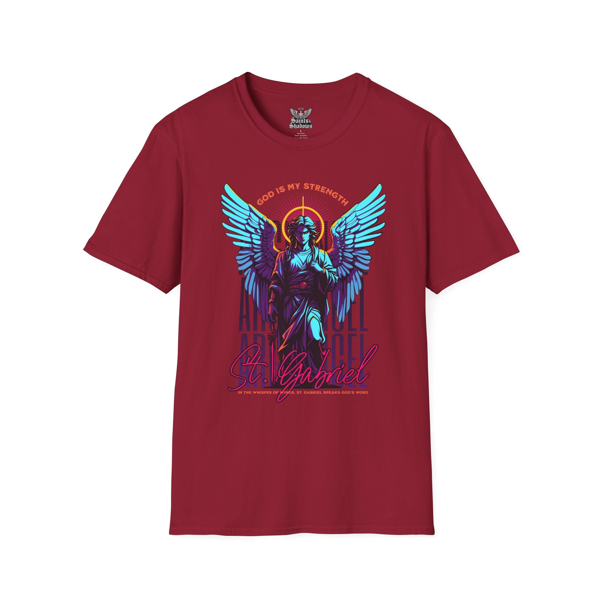 Saints and Shadows - St. Gabriel, Angelic Artwork Unisex Softstyle T-Shirt, Casual Wear