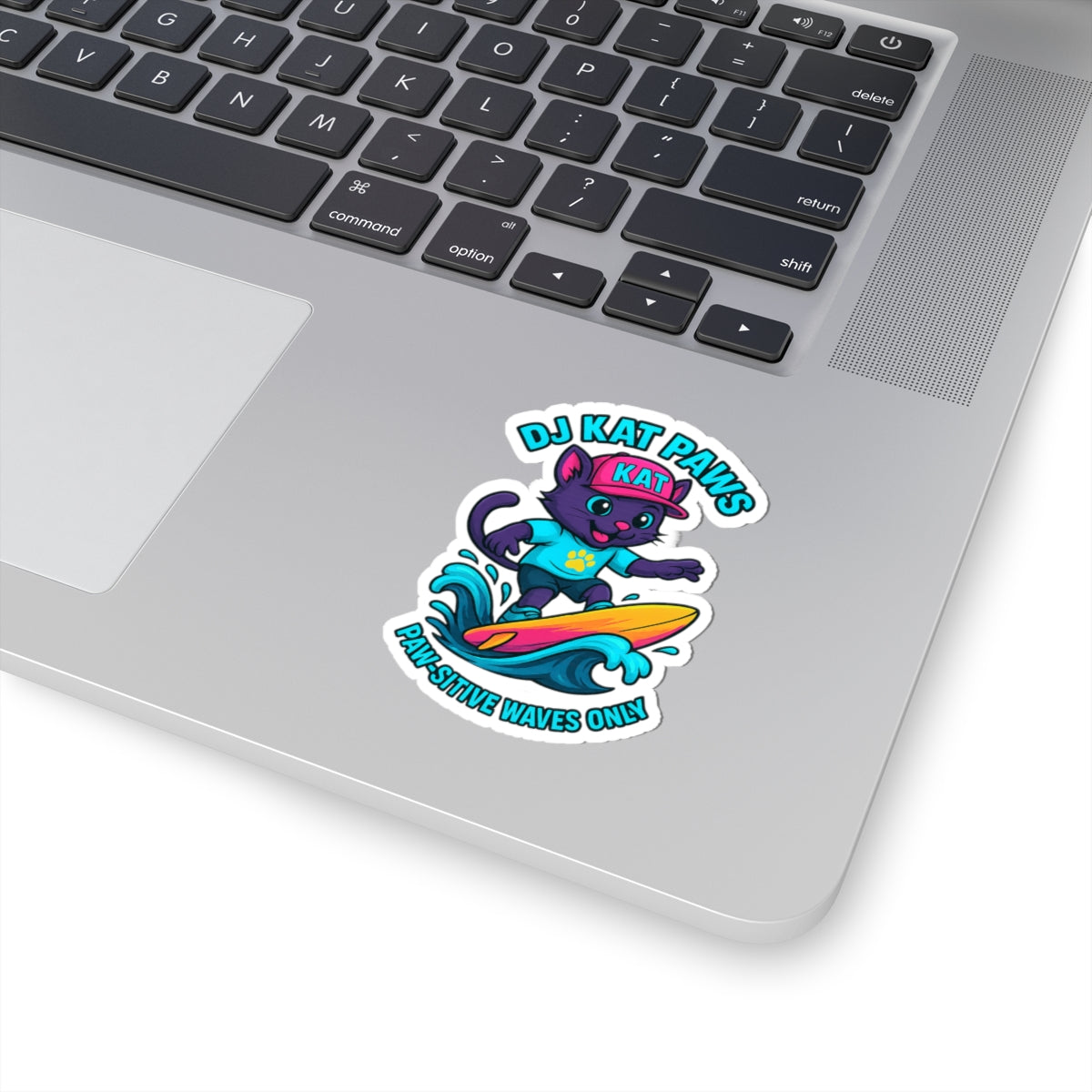 DJ KAT PAWS - Paw-sitive Waves Only - Cat Lover Gifts, Youthful Decor, Fun Party Favors, Animal-Themed Stickers