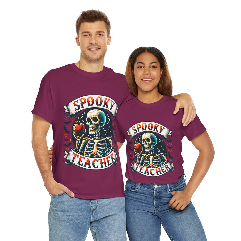Spooky Teacher Tee, Halloween Shirt, Unisex Cotton T-Shirt, Funny Teacher Gift, Skeleton Design, Fall Apparel