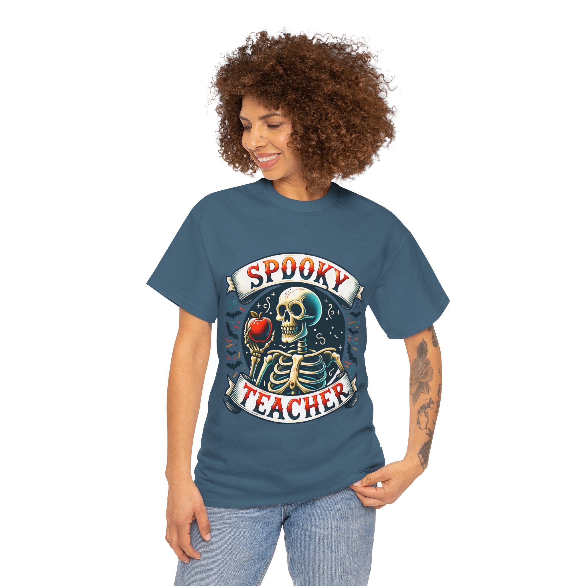 Spooky Teacher Tee, Halloween Shirt, Unisex Cotton T-Shirt, Funny Teacher Gift, Skeleton Design, Fall Apparel