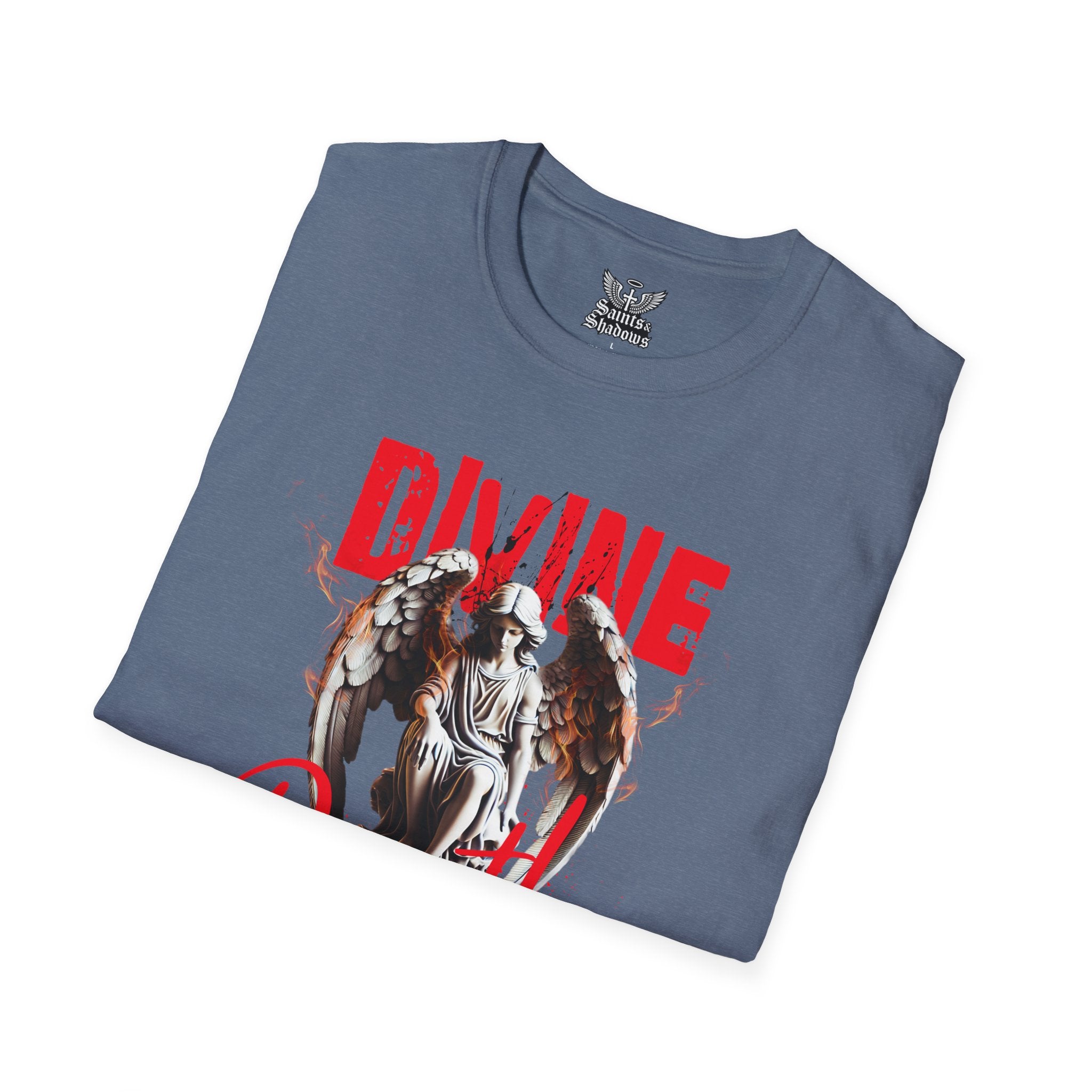 Saints and Shadows - Divine Death, Angelic Artwork Unisex Softstyle T-Shirt, Casual Wear