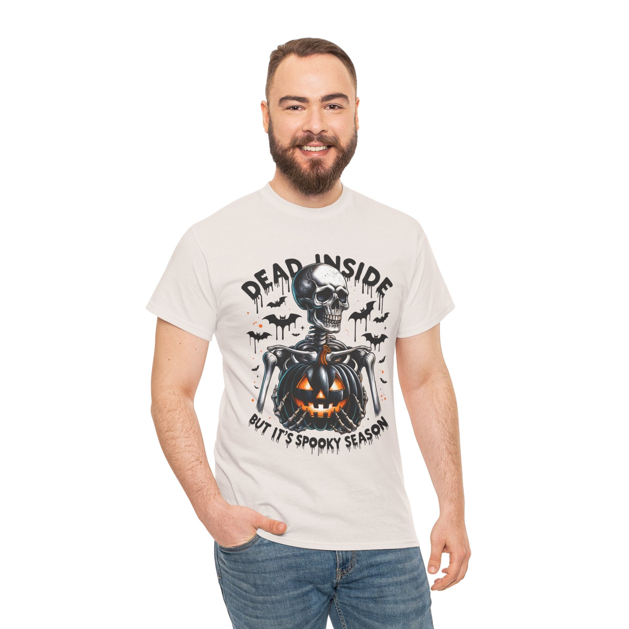Dead Inside, Spooky Season Tee, Unisex Heavy Cotton T-Shirt, Halloween Shirt, Fun Casual Wear, Graphic Tee, Gift for Halloween Lovers
