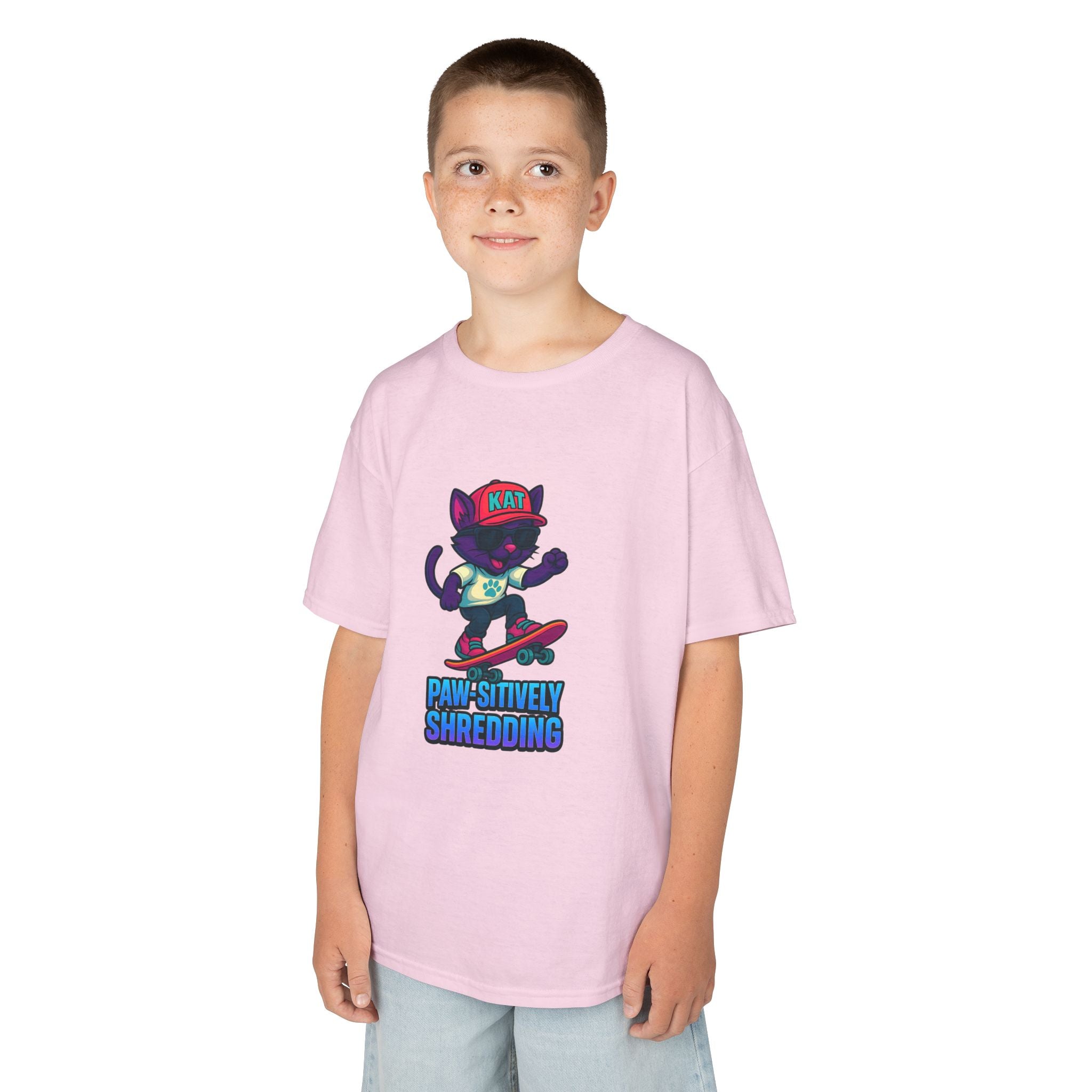 DJ KAT PAWS - Fun Skater Cat Design, Youth Summer T-Shirt, Cool Kids Apparel, Birthday Gift, Trendy Casual Wear