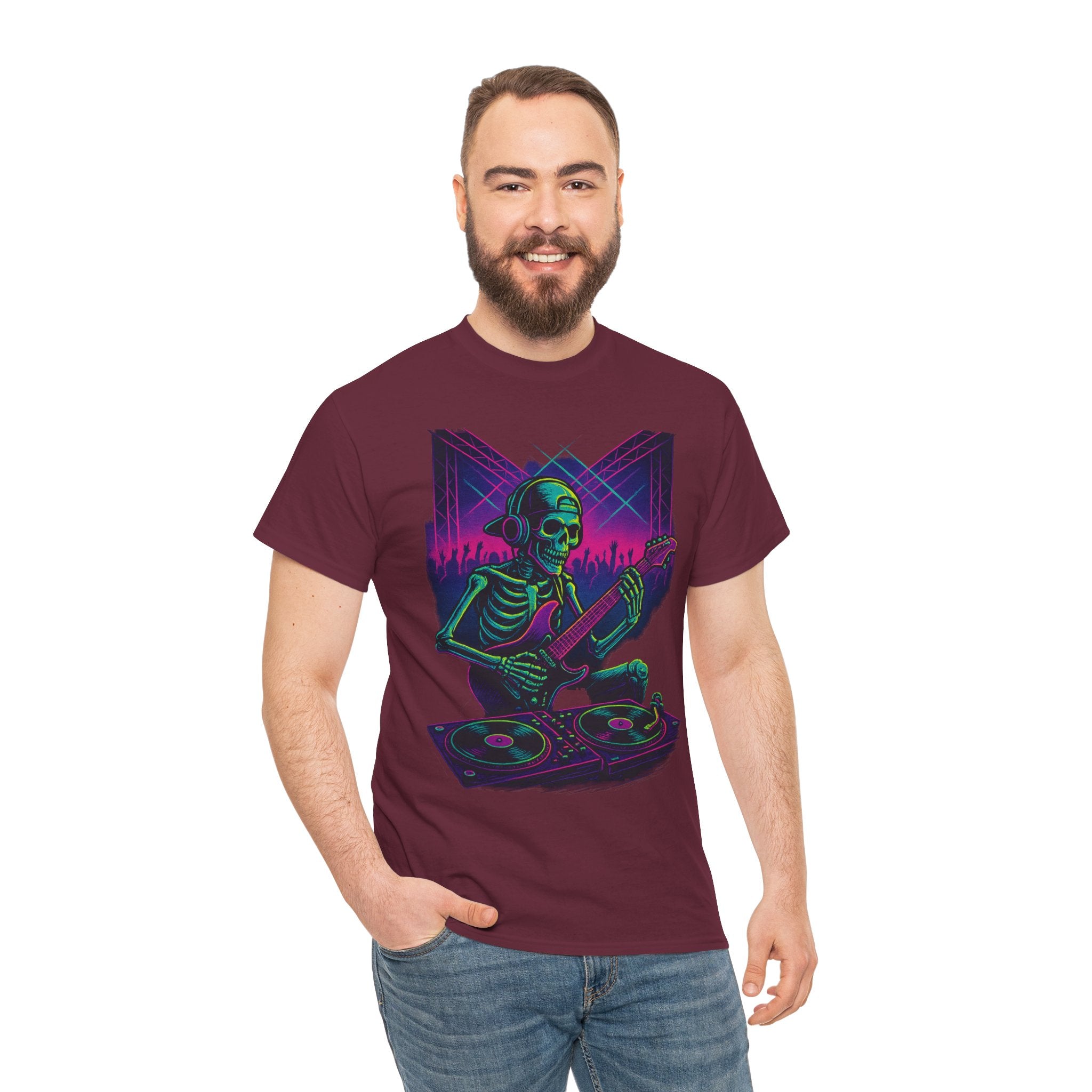Bone Jams Rockin’ Skeleton, Tee | Loud Enough to Wake the Dead | Unisex Cotton Shirt for Music Lovers, Concerts, Halloween, Gifts