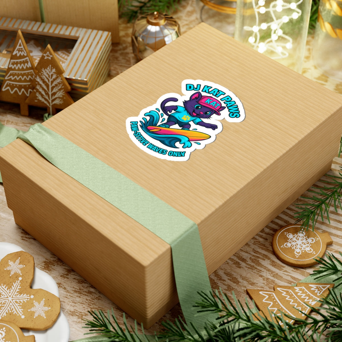 DJ KAT PAWS - Paw-sitive Waves Only - Cat Lover Gifts, Youthful Decor, Fun Party Favors, Animal-Themed Stickers