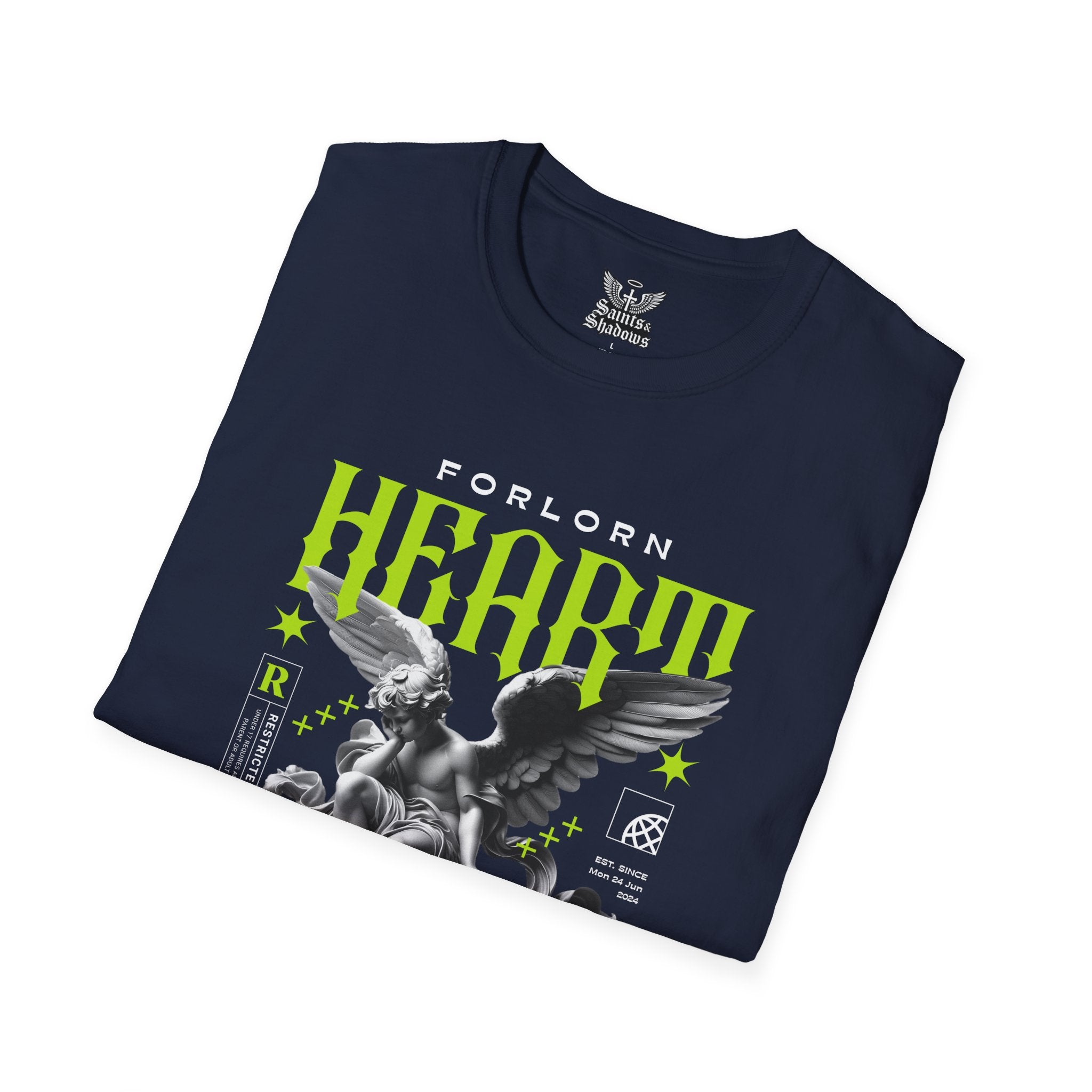 Saints and Shadows - Forlorn Heart, Angelic Artwork Unisex Softstyle T-Shirt, Casual Wear