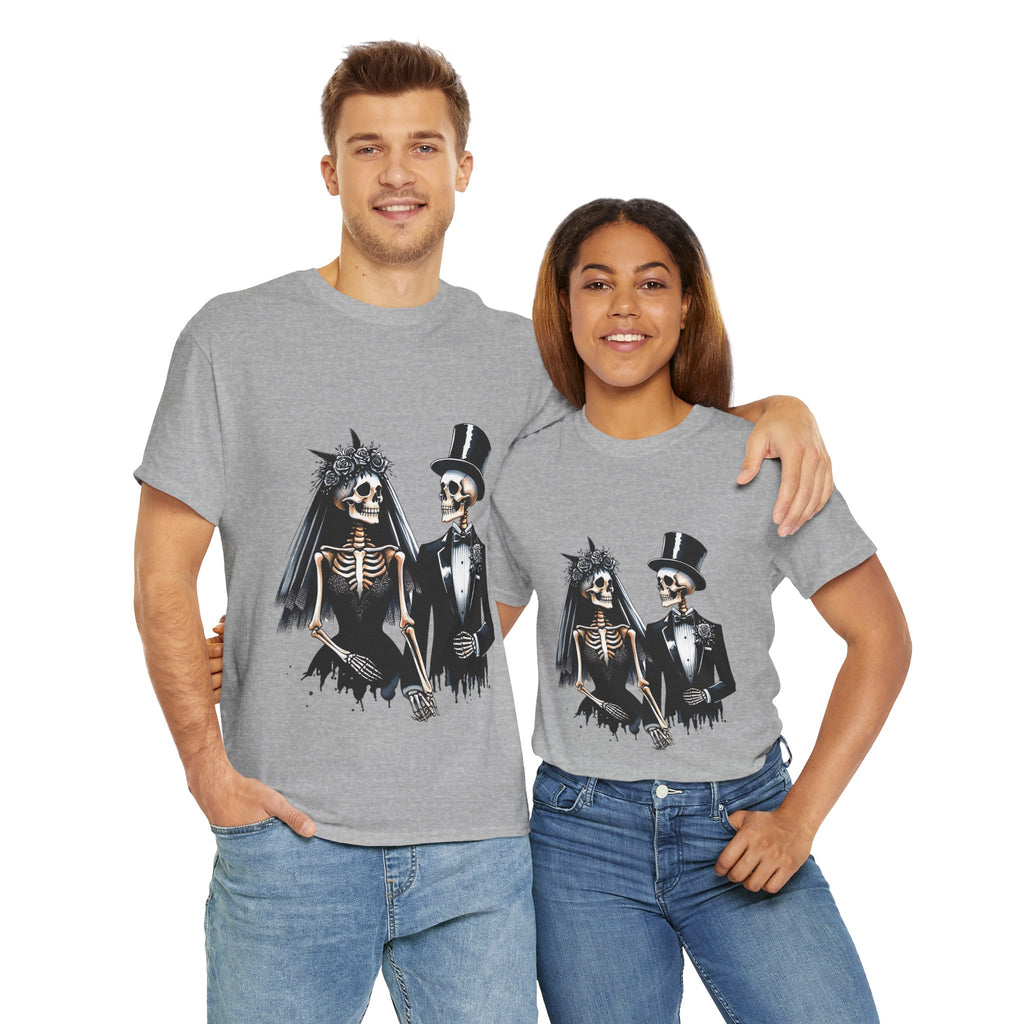 Skeleton Bride and Groom Wedding Tee - Horror Graphic Tee, Unisex Cotton Shirt, Halloween Costume, Horror Movie Gift, Spooky T-Shirt, Horror Fan Apparel