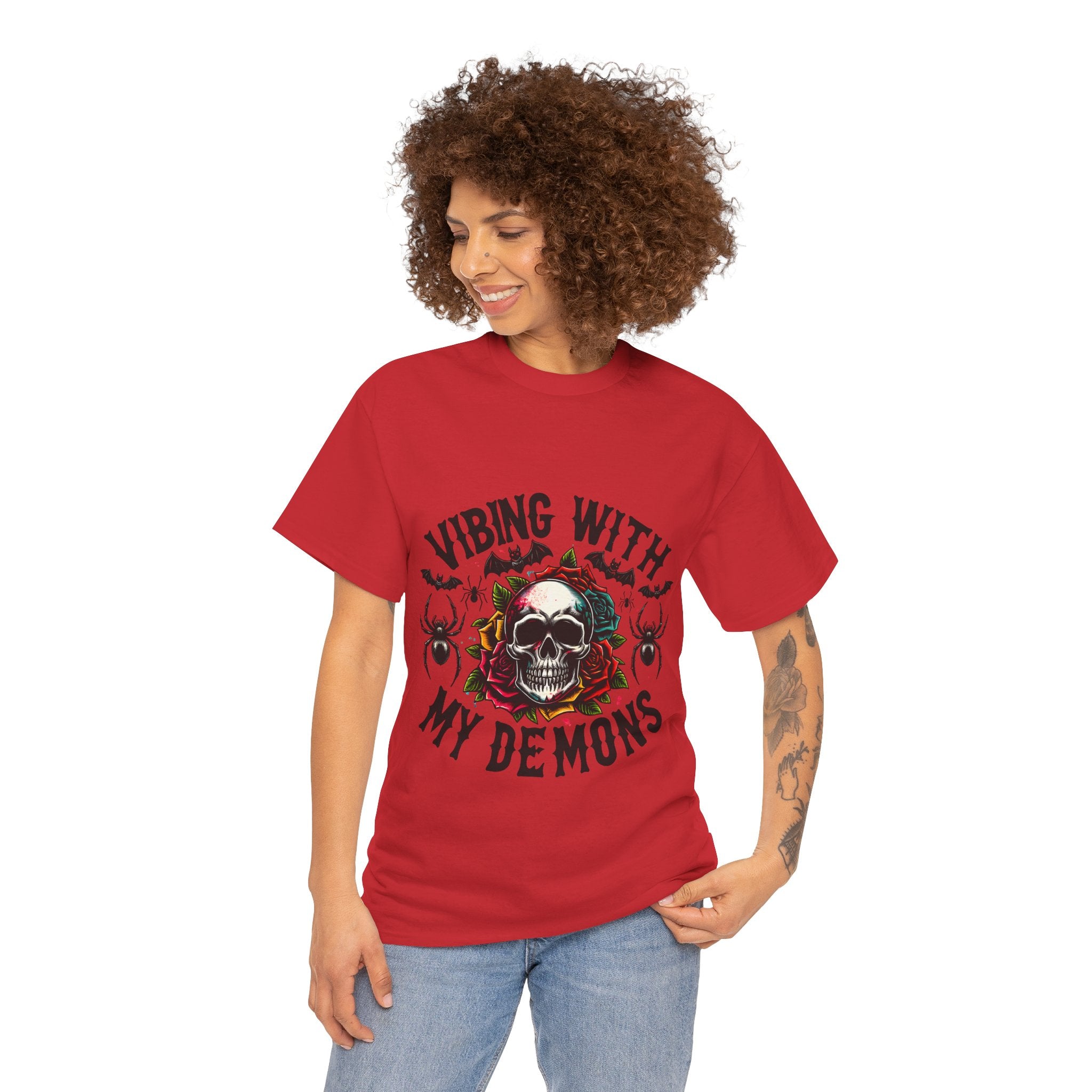 Vibing With My Demons, Halloween Skeleton & Pumpkin Tee, Spooky Season Apparel, Fall Fashion, Gift for Halloween Lovers