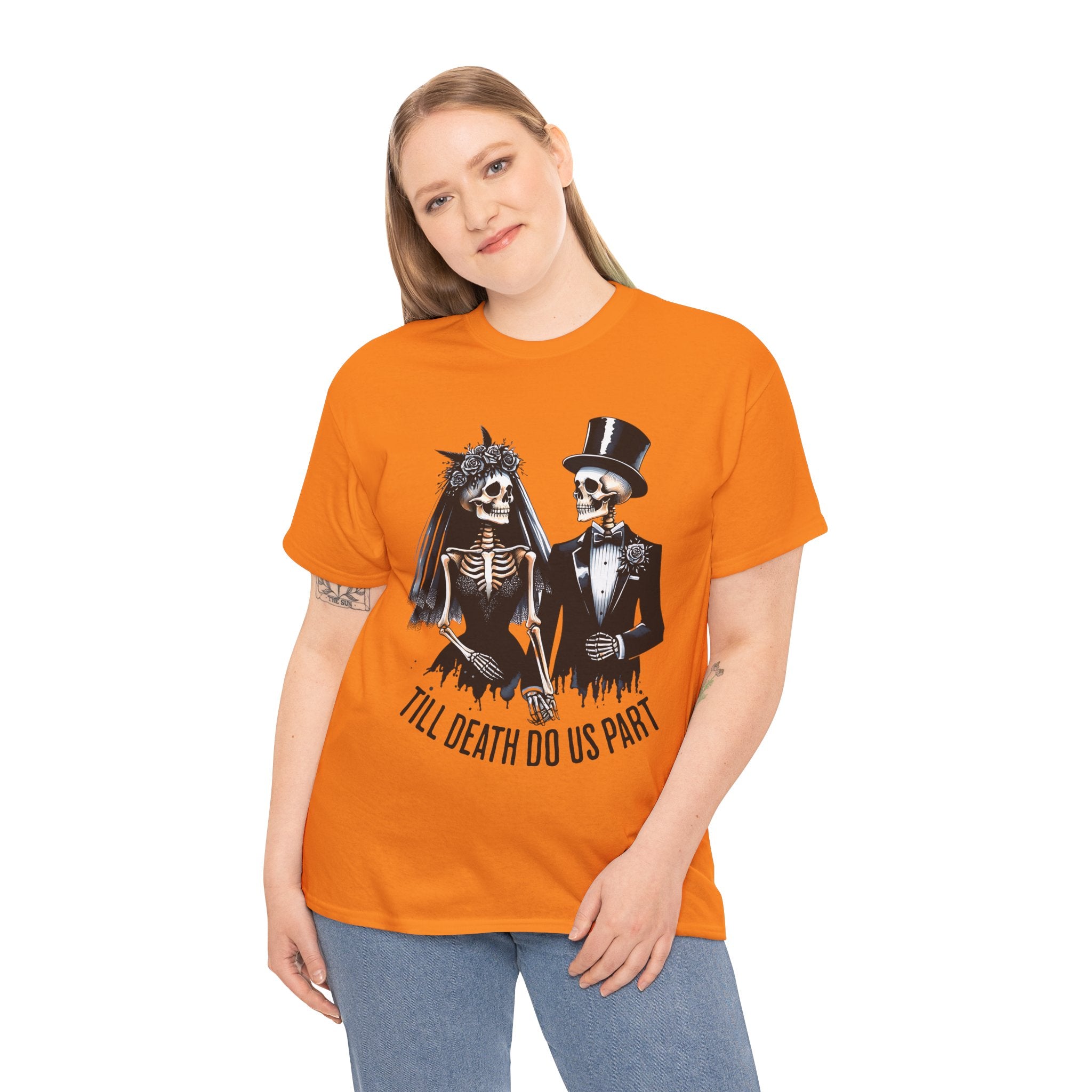 Skeleton Bride and Groom Wedding. Til Death, Tee - Horror Graphic Tee, Unisex Cotton Shirt, Halloween Costume, Horror Movie Gift, Spooky T-Shirt, Horror Fan Apparel
