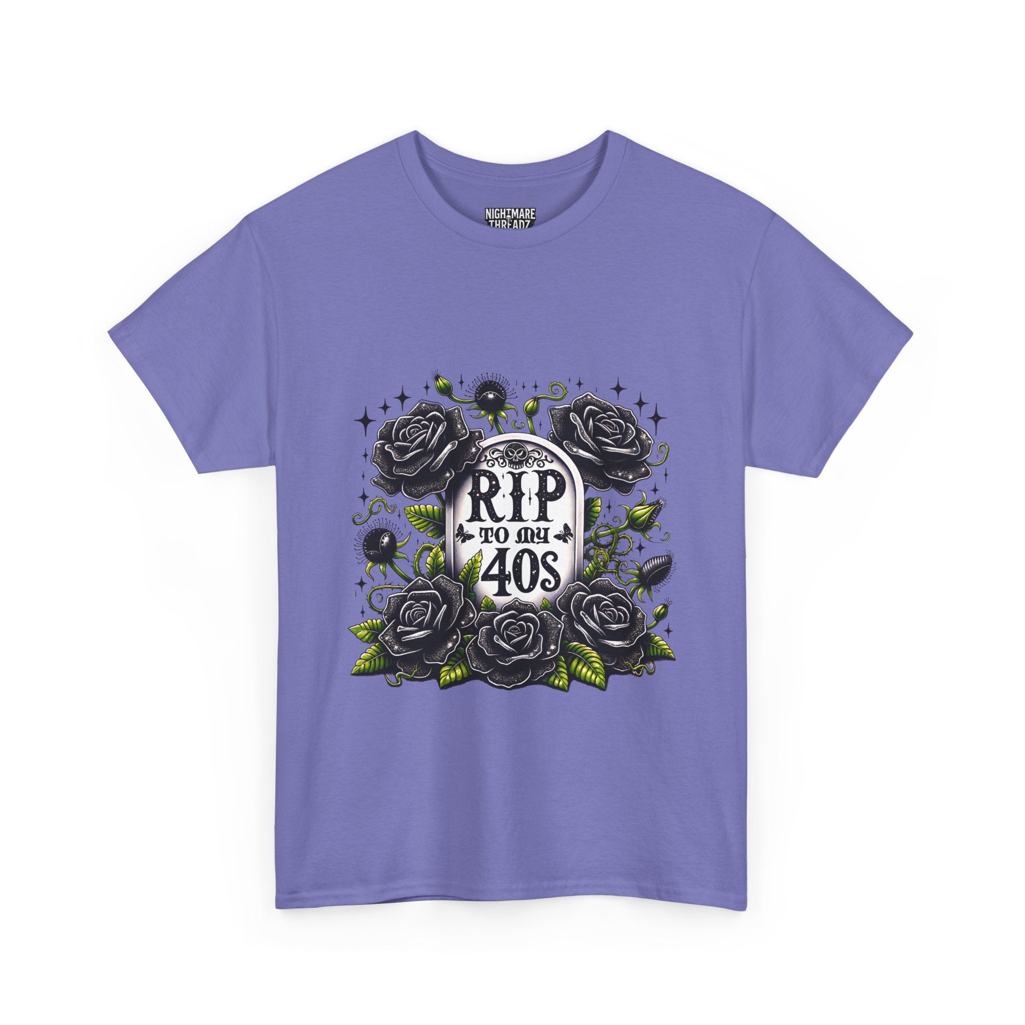 RIP to My 40s Tee, Heavy, Unisex Graphic Shirt, Birthday Gift, Casual Wear, Vintage Style, Floral Design T-shirt