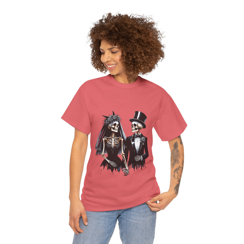 Skeleton Bride and Groom Wedding Tee - Horror Graphic Tee, Unisex Cotton Shirt, Halloween Costume, Horror Movie Gift, Spooky T-Shirt, Horror Fan Apparel