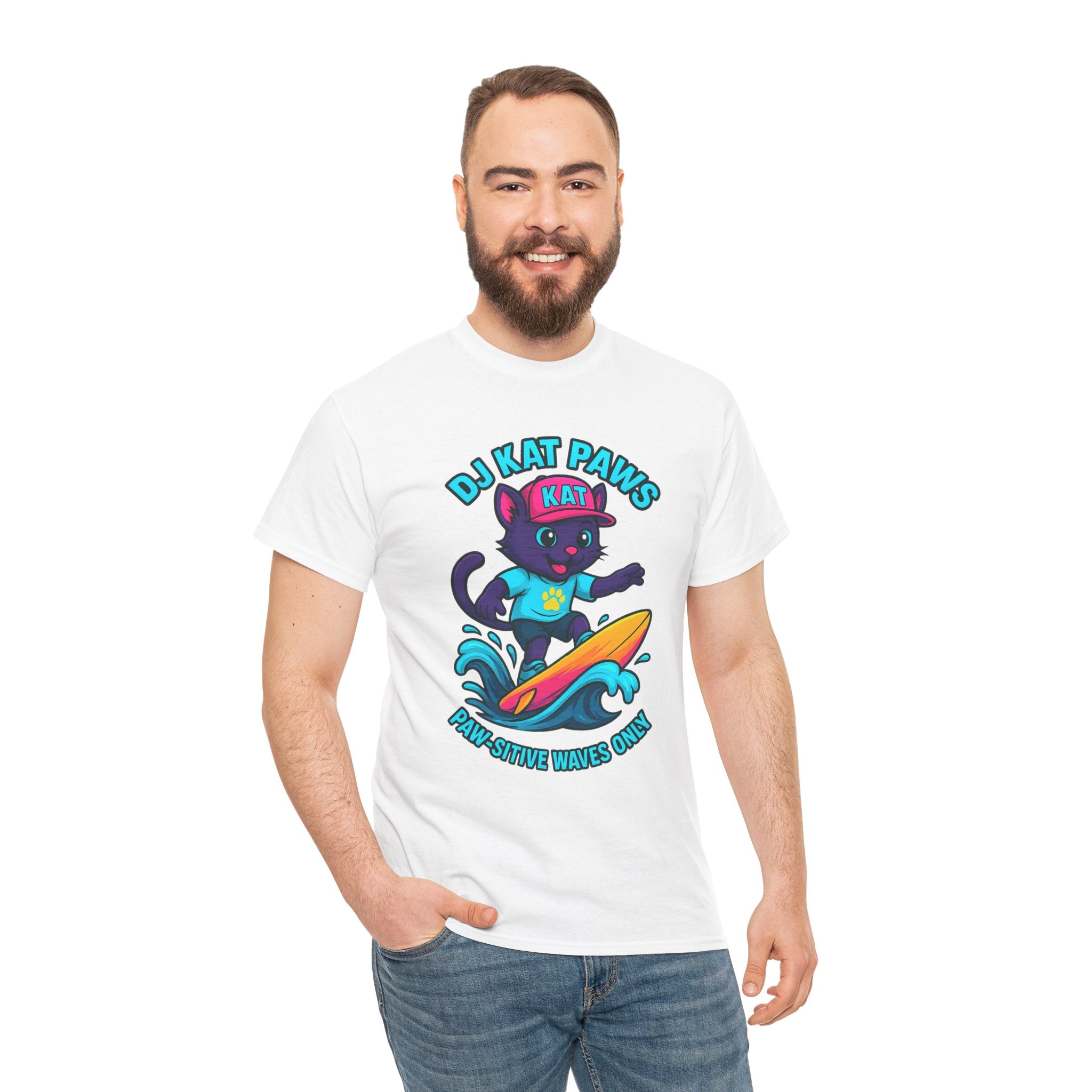 DJ KAT PAWS Paw-sitive Waves Only Surfing Tee