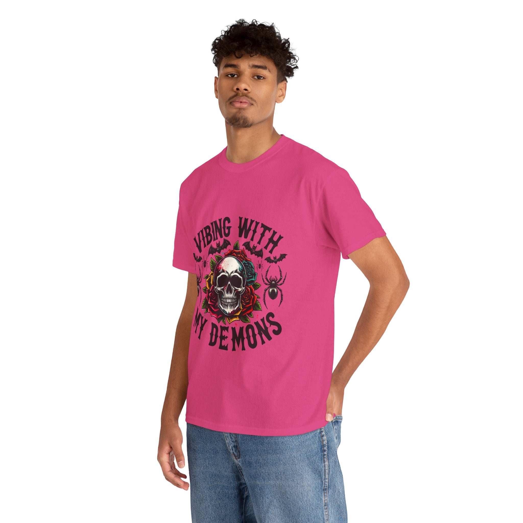 Vibing With My Demons, Halloween Skeleton & Pumpkin Tee, Spooky Season Apparel, Fall Fashion, Gift for Halloween Lovers