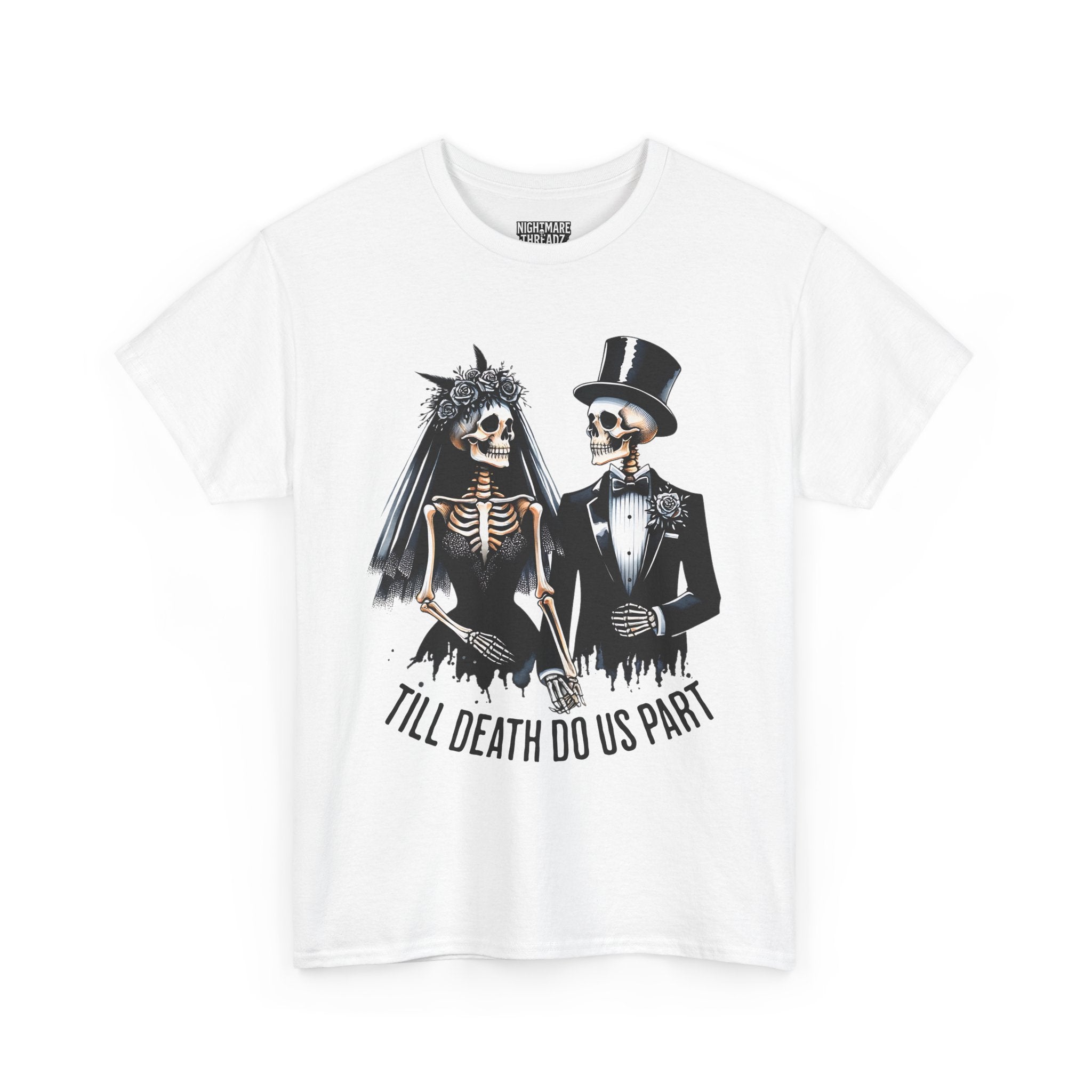 Skeleton Bride and Groom Wedding. Til Death, Tee - Horror Graphic Tee, Unisex Cotton Shirt, Halloween Costume, Horror Movie Gift, Spooky T-Shirt, Horror Fan Apparel