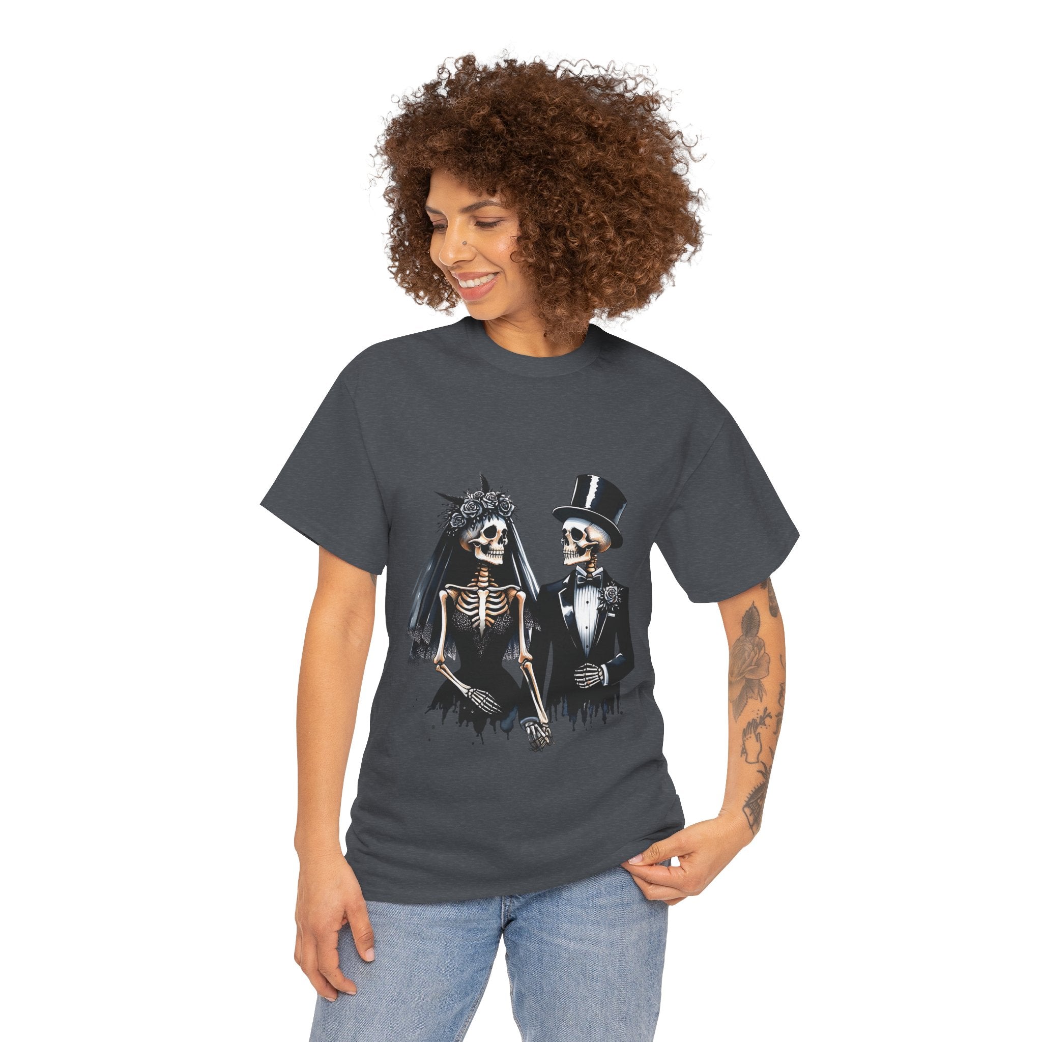Skeleton Bride and Groom Wedding Tee - Horror Graphic Tee, Unisex Cotton Shirt, Halloween Costume, Horror Movie Gift, Spooky T-Shirt, Horror Fan Apparel