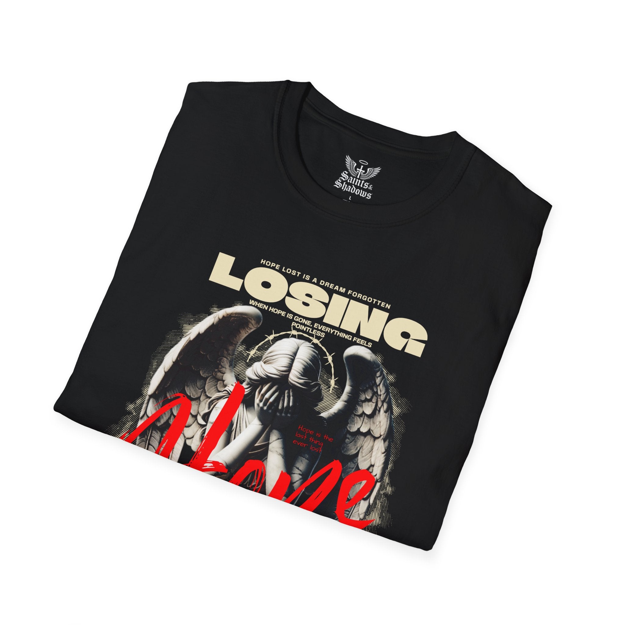 Saints and Shadows - Losing Hope, Angelic Artwork Unisex Softstyle T-Shirt, Casual Wear