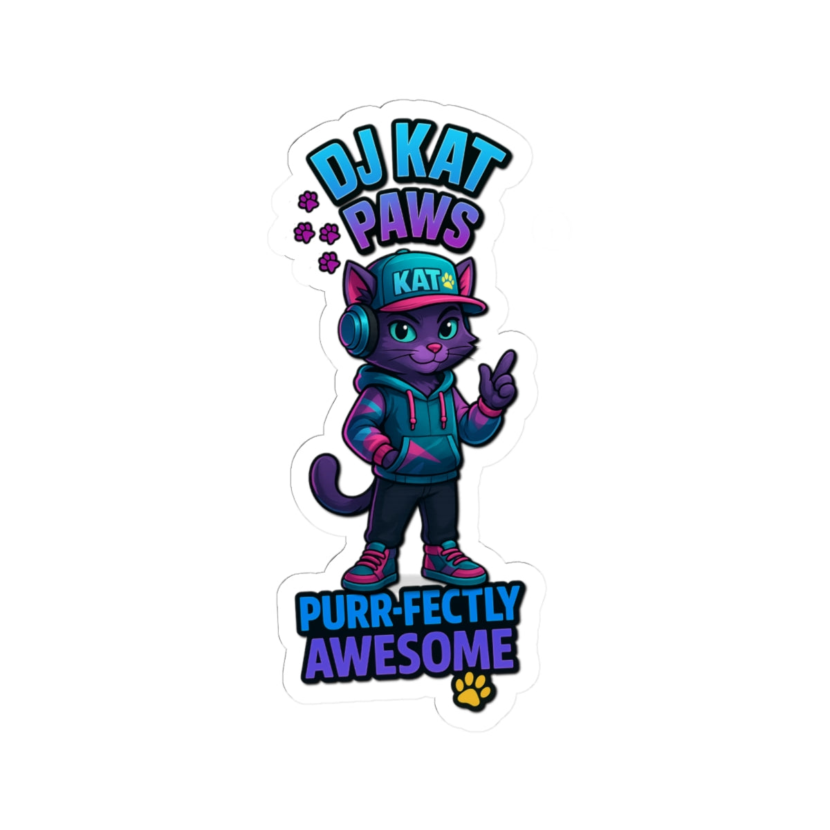 DJ KAT PAWS - Purr-fectly Awesome | Laptop Stickers, Pet Lover Gift, Indie Art, Fun & Quirky Stickers