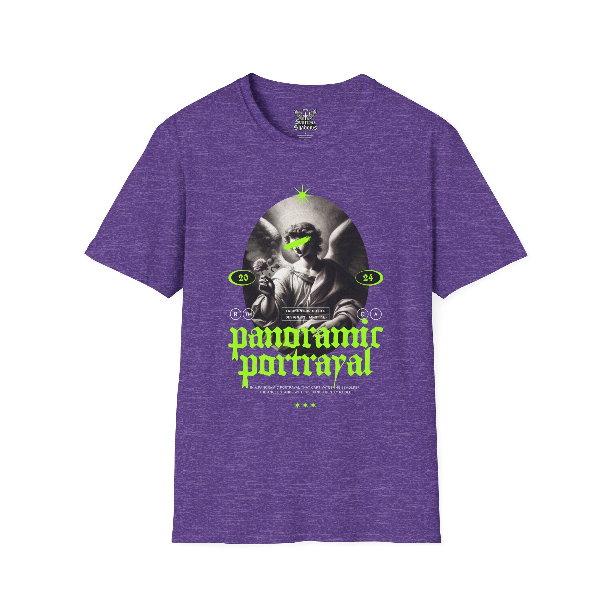 Saints and Shadows - Panoramic Portrayal, Angelic Artwork Unisex Softstyle T-Shirt, Casual Wear