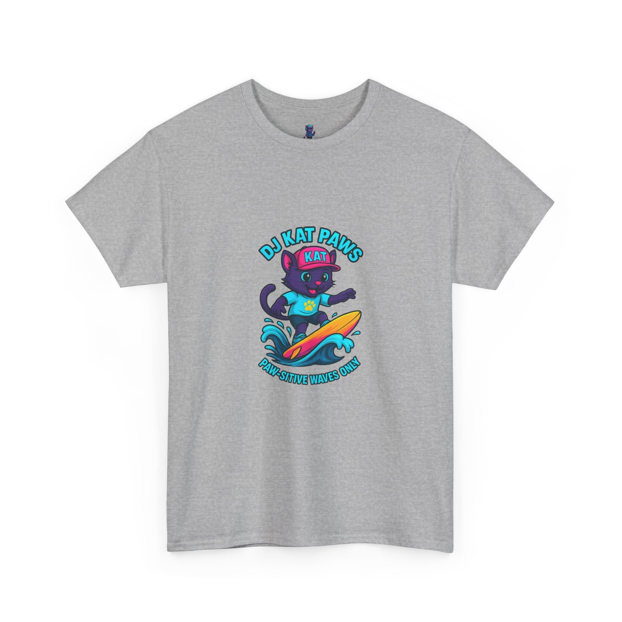 DJ KAT PAWS Surfing Fun T-Shirt | Stay Cool, Have Fun, Play Safe, Be You! | Fun Summer Tee, Gift for Cat Lovers, Beach Vibes