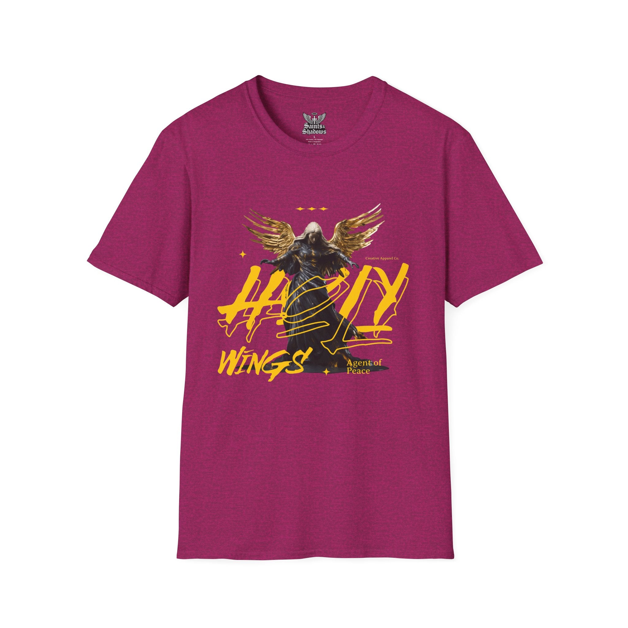 Saints and Shadows - Holy Wings, Angelic Artwork Unisex Softstyle T-Shirt, Casual Wear