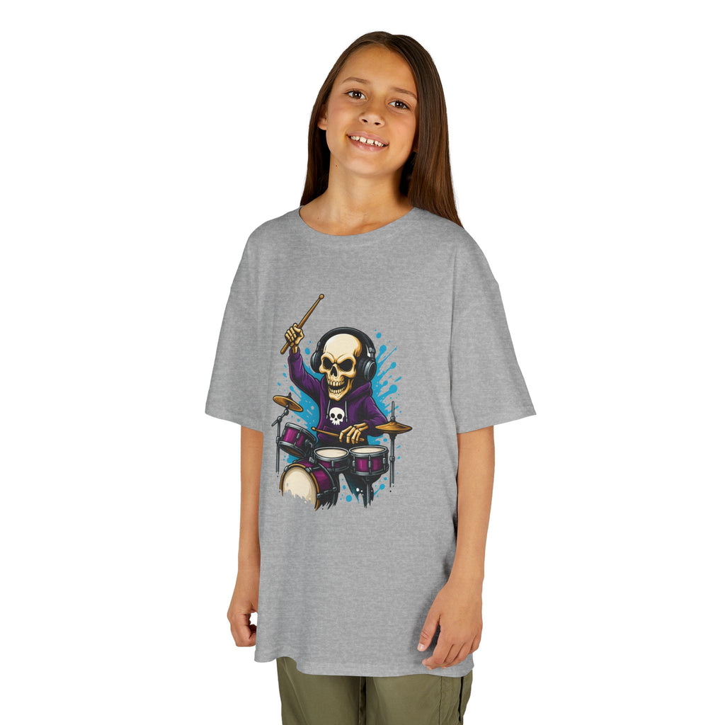 Bone Jams MC Bonez Kids Tee | Drummer Edition | Halloween Costume, Birthday Gift & Drop Dead Beats Apparel