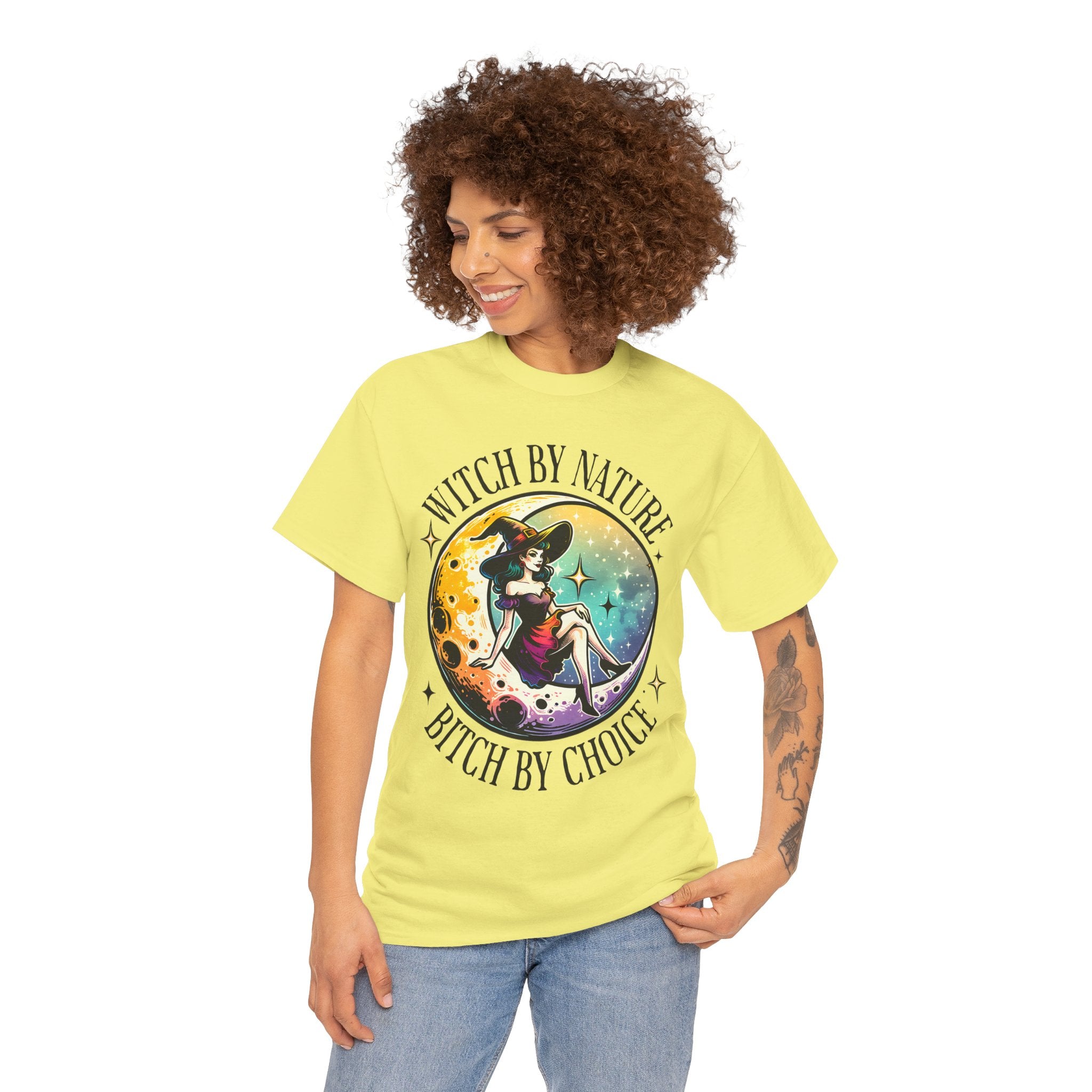 Witchy Cotton Tee - "Witch by Nature, Bitch by Choice" | Unisex Tee for Spooky Season, Boho Fashion, Festival Wear, Gift for Witches