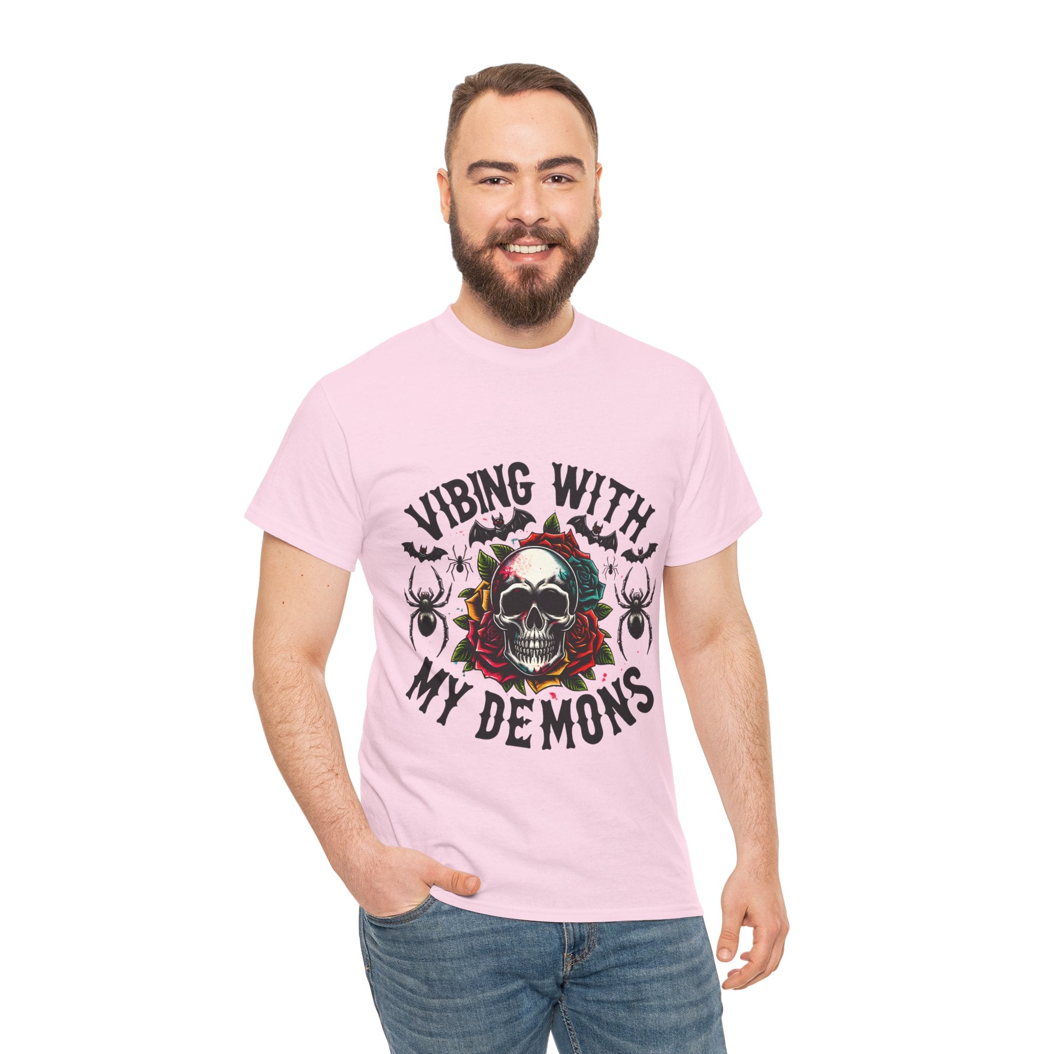 Vibing With My Demons, Halloween Skeleton & Pumpkin Tee, Spooky Season Apparel, Fall Fashion, Gift for Halloween Lovers
