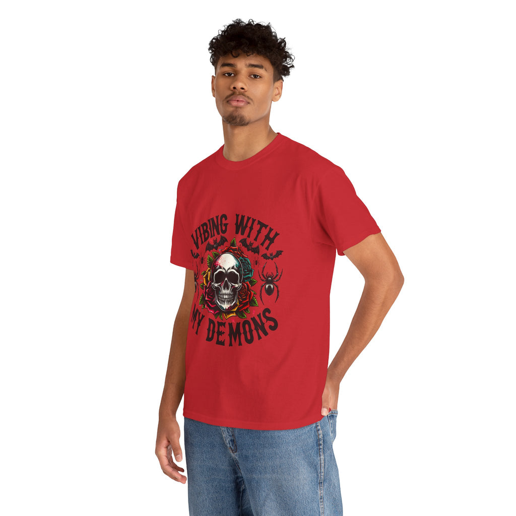 Vibing With My Demons, Halloween Skeleton & Pumpkin Tee, Spooky Season Apparel, Fall Fashion, Gift for Halloween Lovers