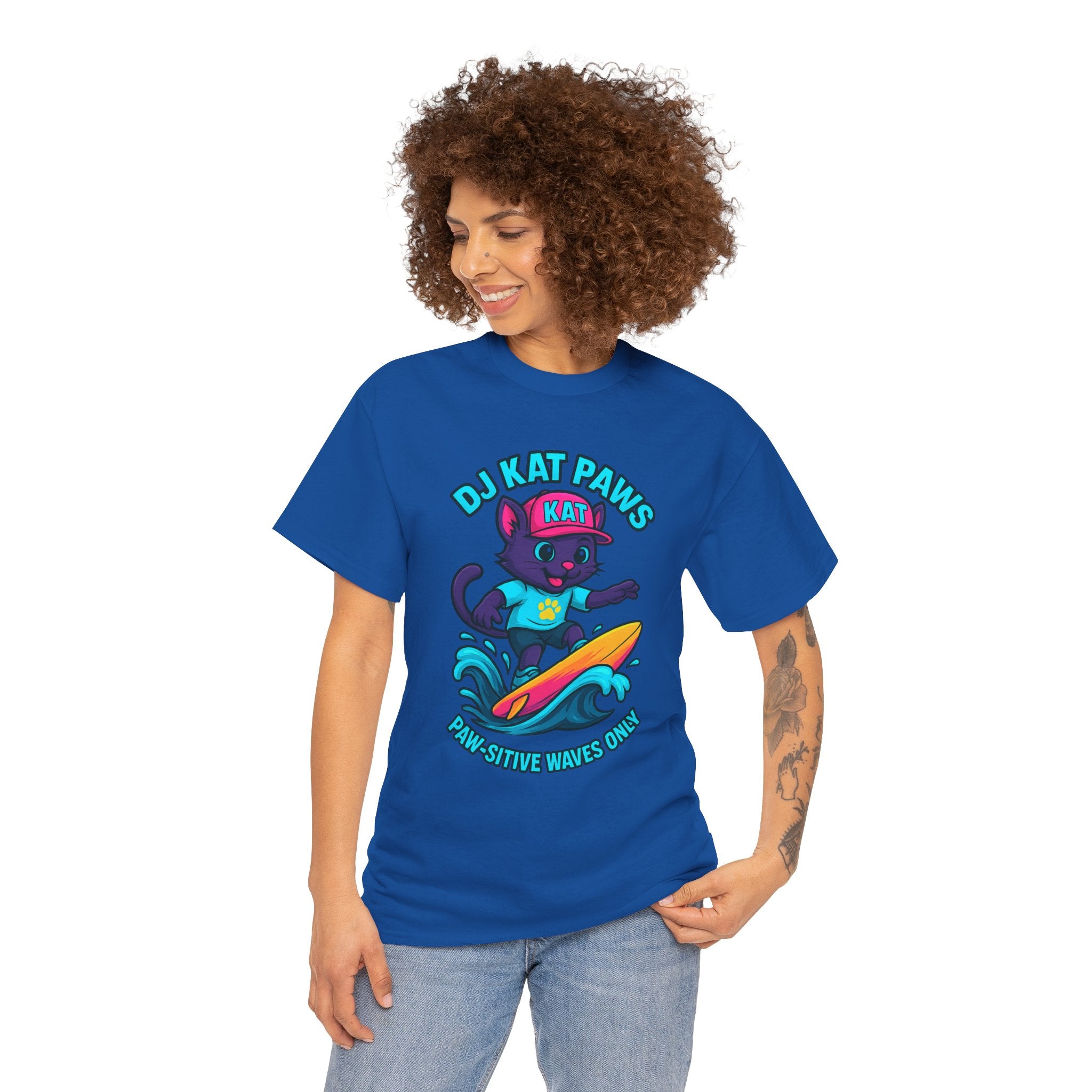 DJ KAT PAWS Paw-sitive Waves Only Surfing Tee