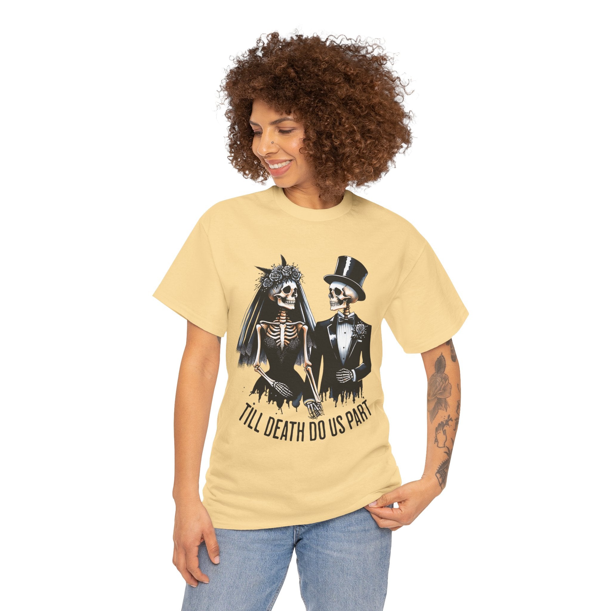 Skeleton Bride and Groom Wedding. Til Death, Tee - Horror Graphic Tee, Unisex Cotton Shirt, Halloween Costume, Horror Movie Gift, Spooky T-Shirt, Horror Fan Apparel